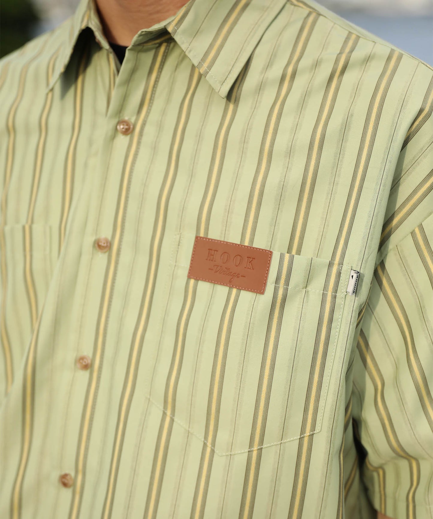 HOOK -original- 古着風ストライプ総柄半袖ビッグシャツ