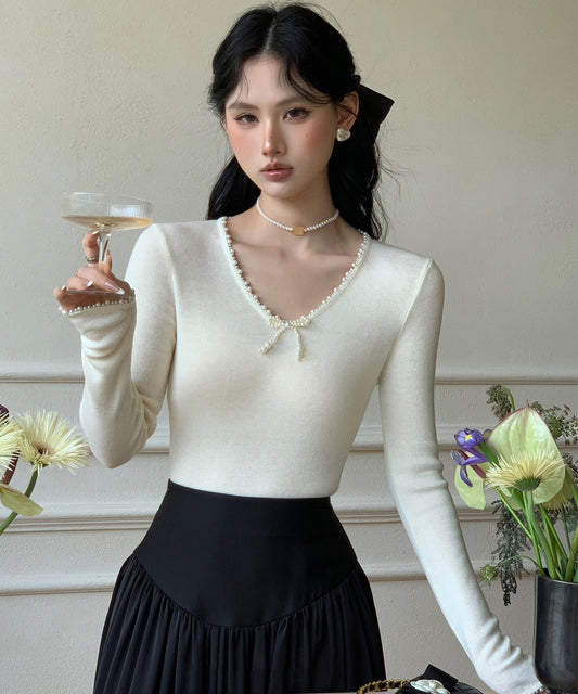 【Jasmine】パールリボン長袖Tシャツ