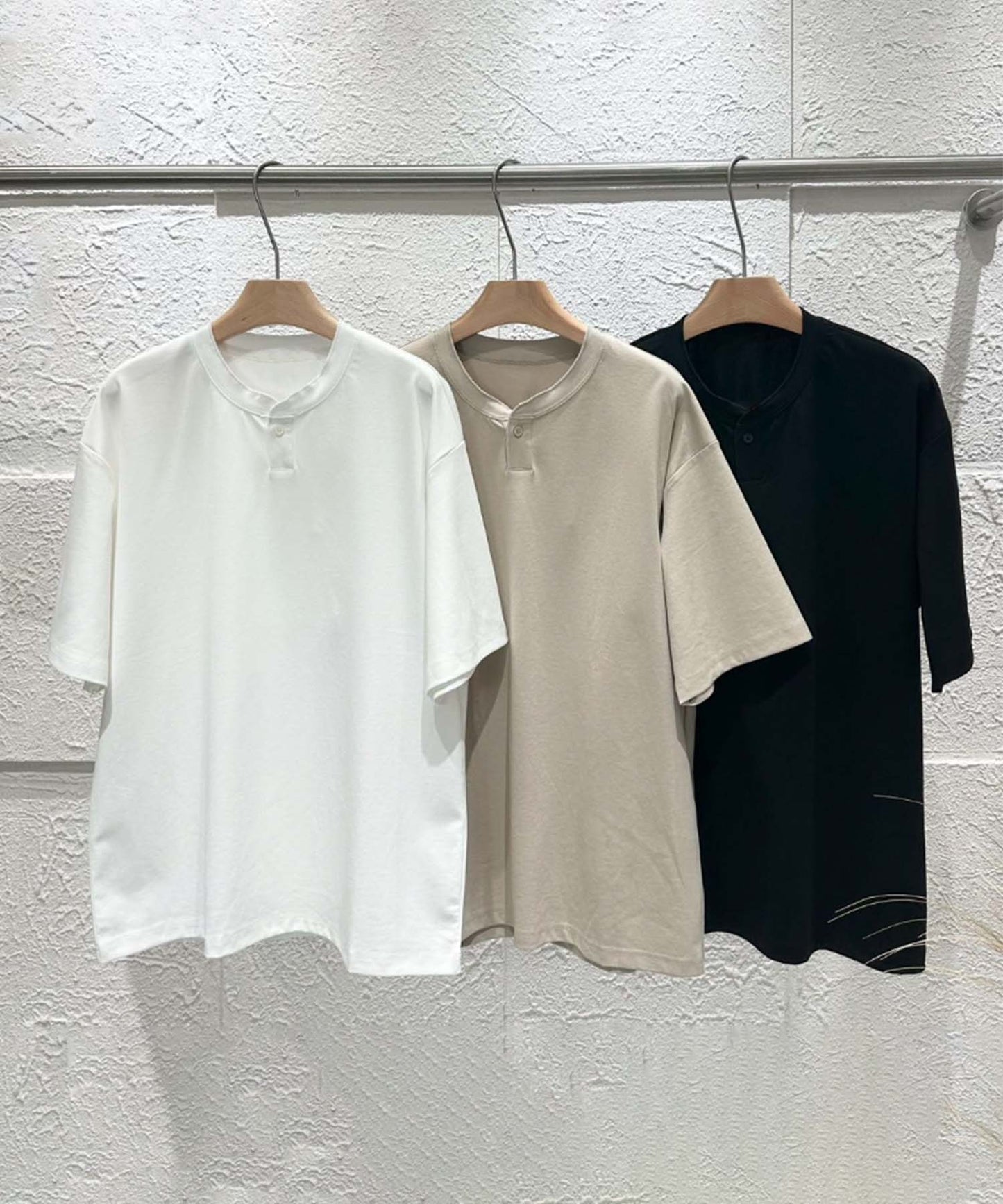 aimoha men シンプルヘンリーネックシャツ