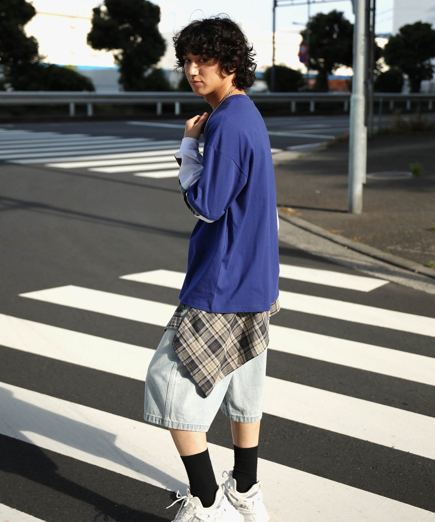 HOOK -original- アメリカンカートゥーンうさぎプリント袖切り替えTEE