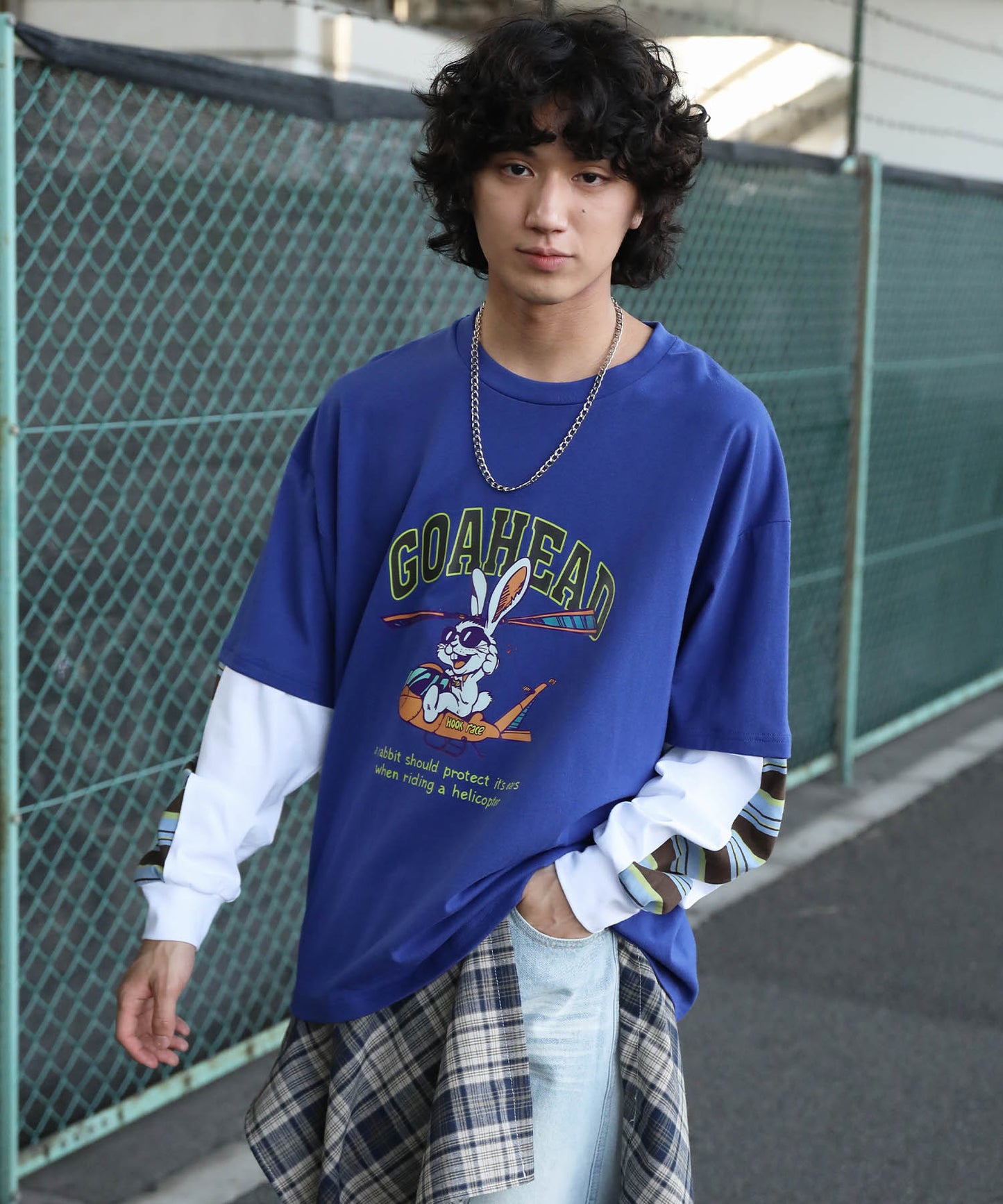 HOOK -original- アメリカンカートゥーンうさぎプリント袖切り替えTEE