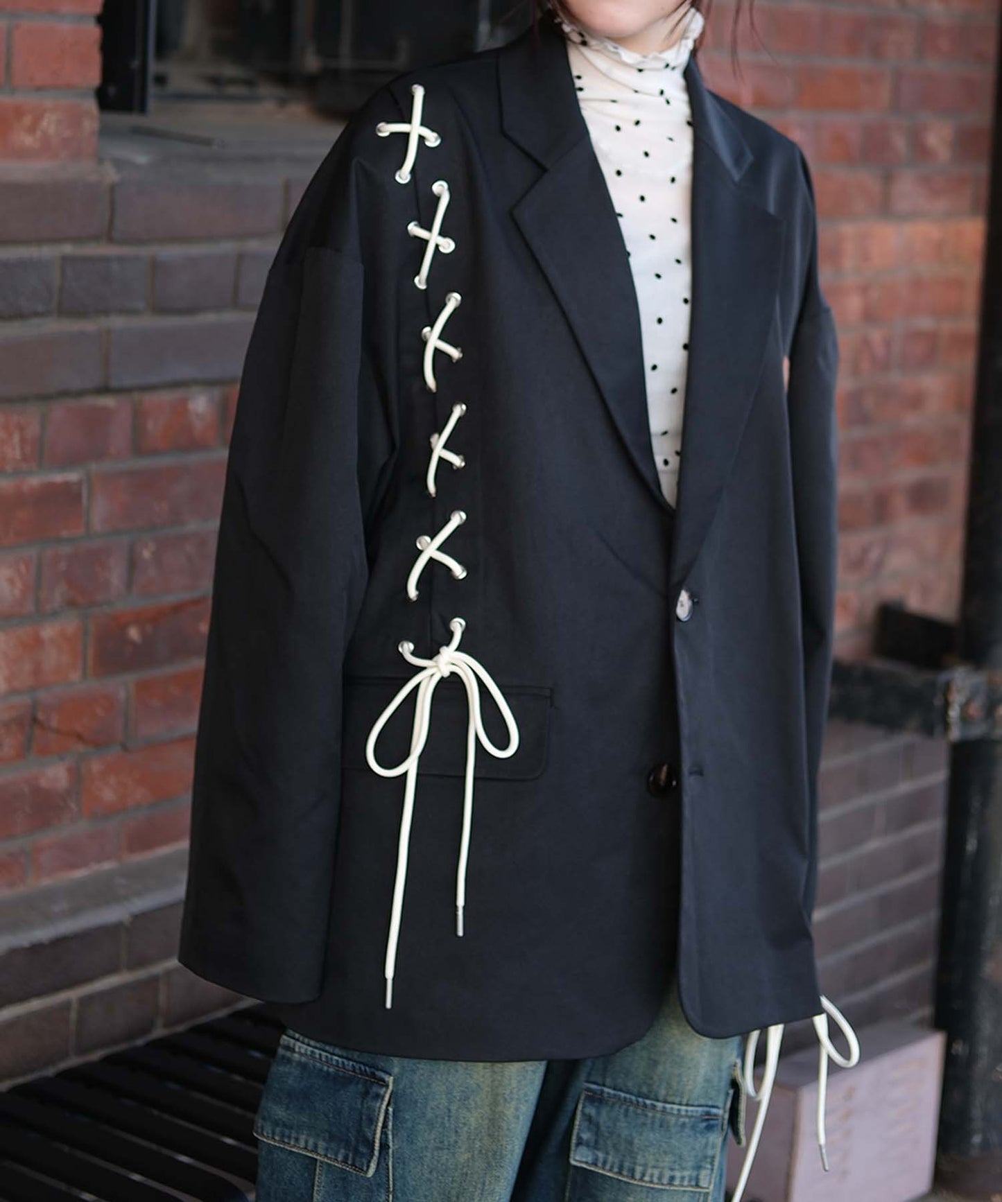 《予約販売》HOOK -original- アシンメトリー編み上げテーラードジャケット