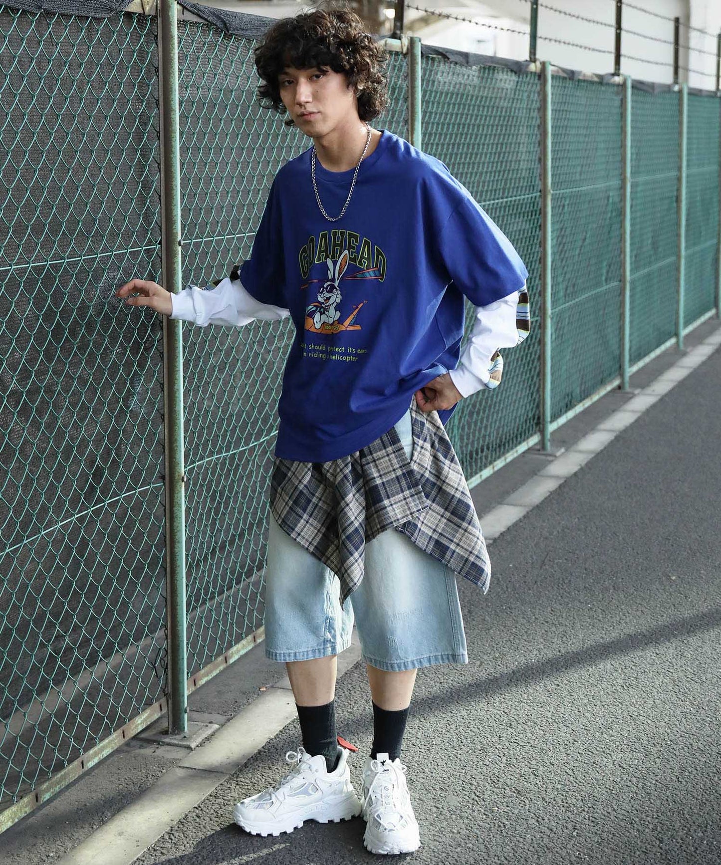 HOOK -original- アメリカンカートゥーンうさぎプリント袖切り替えTEE