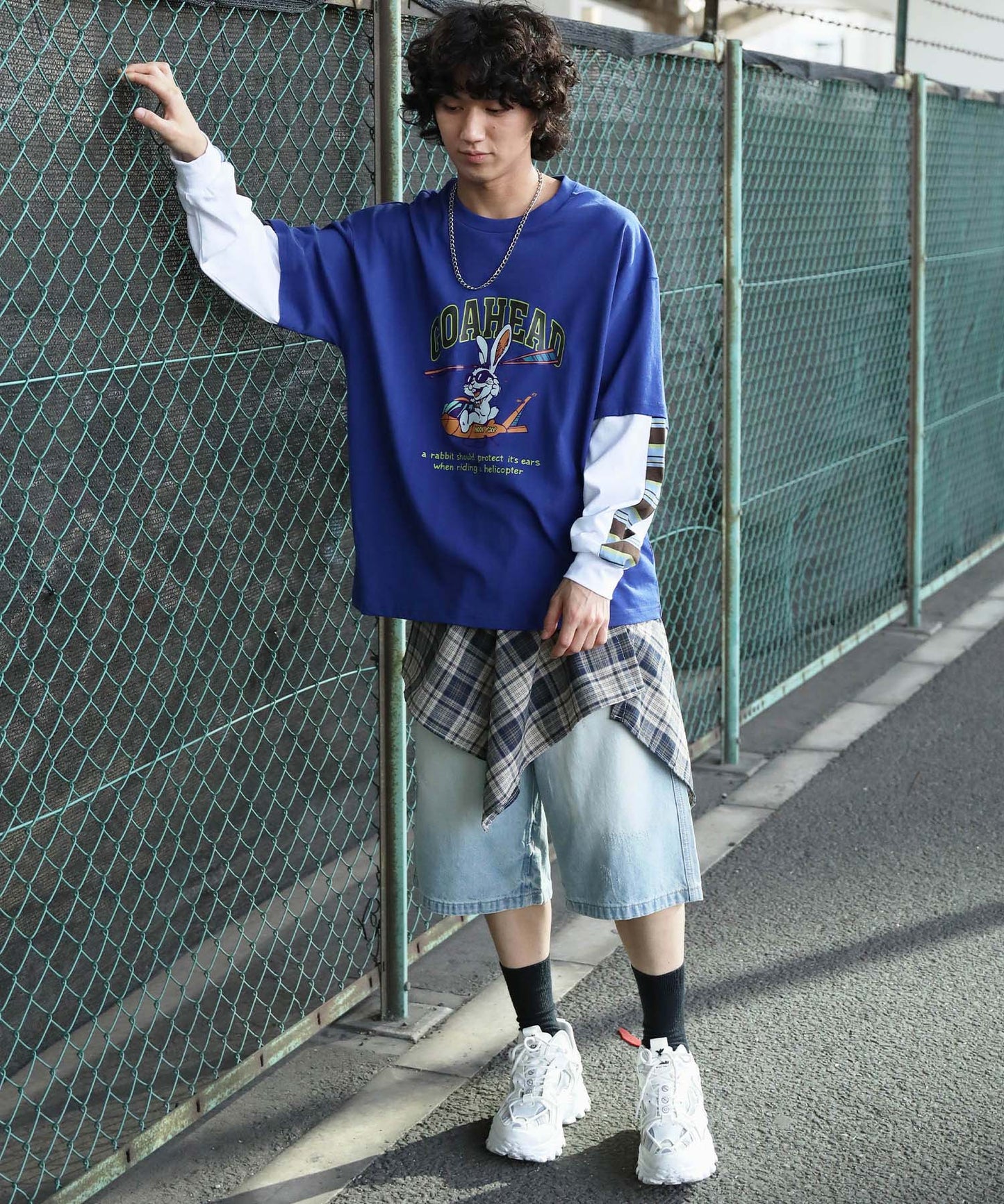 HOOK -original- アメリカンカートゥーンうさぎプリント袖切り替えTEE