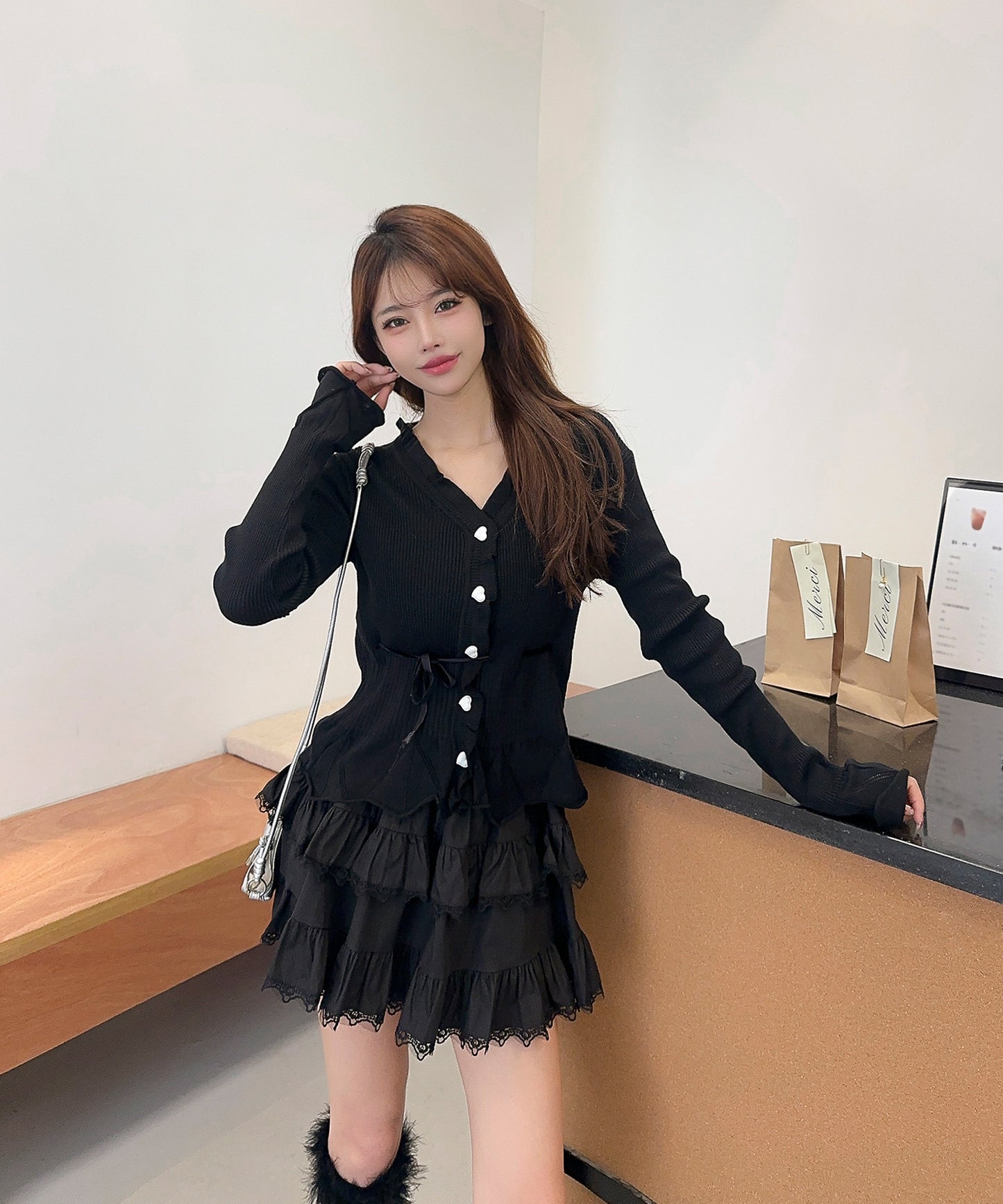 【Jasmine】リボンフリルショートカーディガン