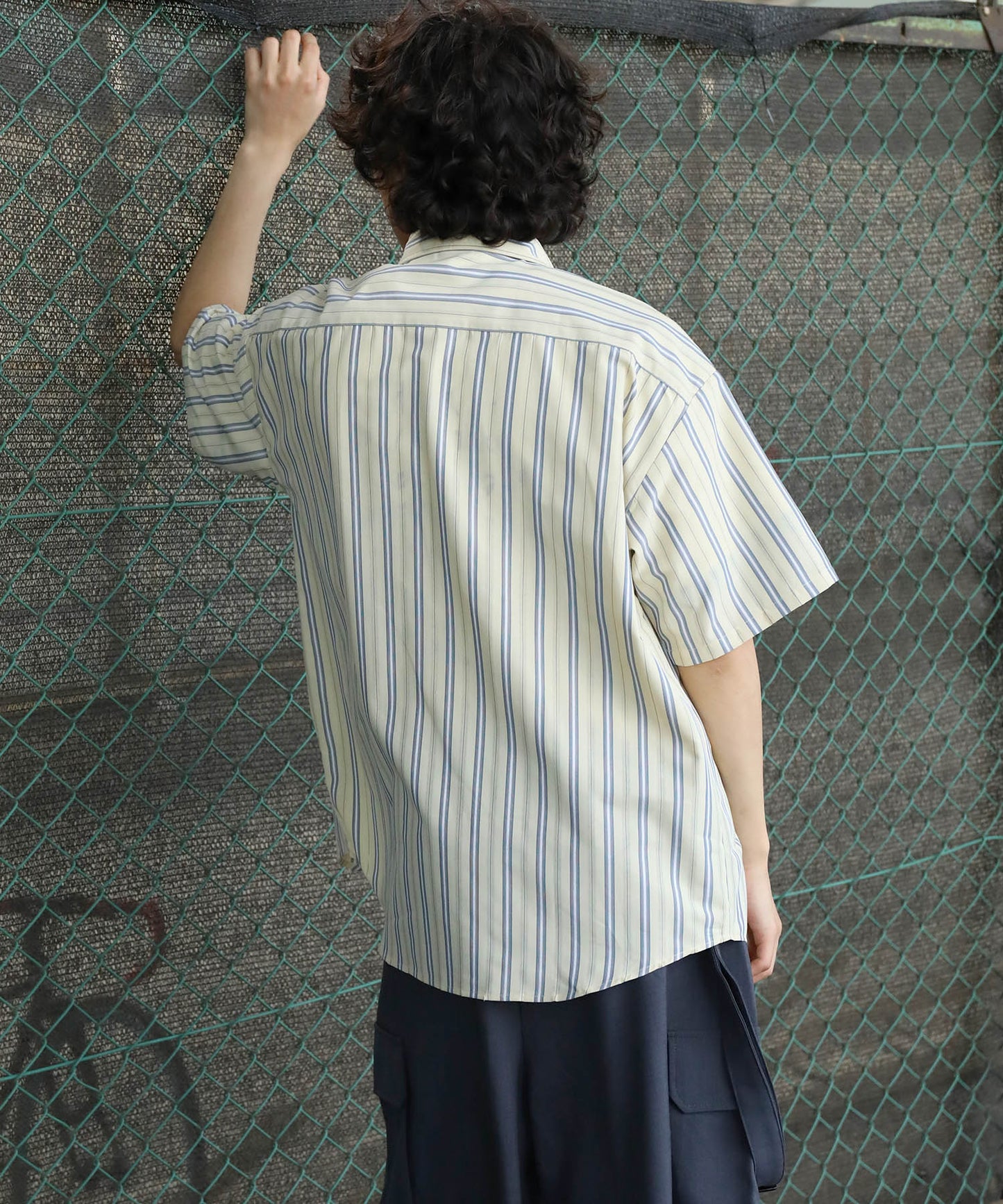 HOOK -original- 古着風ストライプ総柄半袖ビッグシャツ