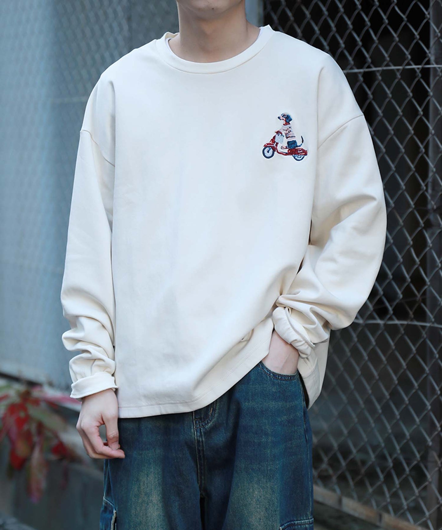 HOOK -original- DOGワンポイント刺繍ロンTEE