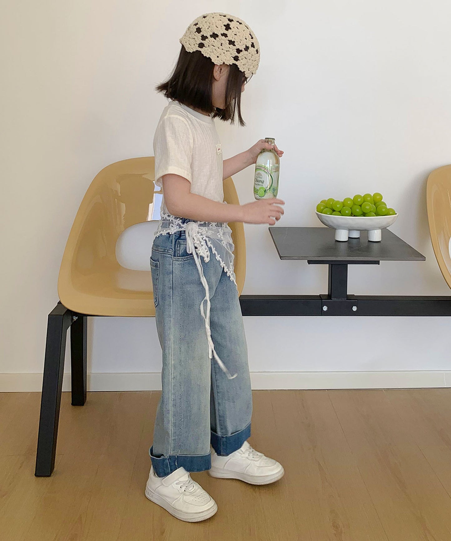 【aimoha-KIDS-】キッズ レースハンカチ付き デニムパンツ