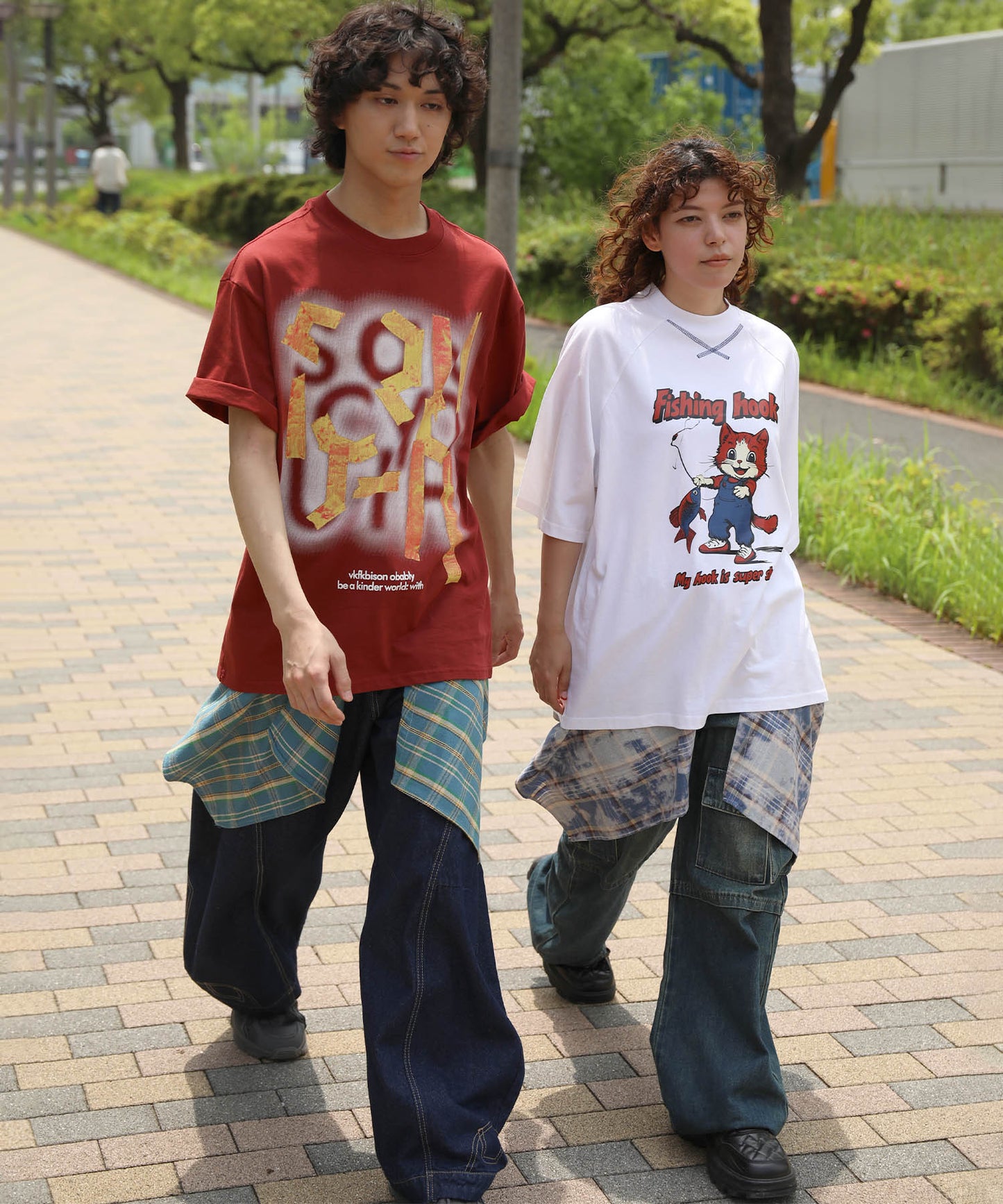 HOOK -original- アメリカンカートゥーン釣り猫プリントラグランスリーブTEE