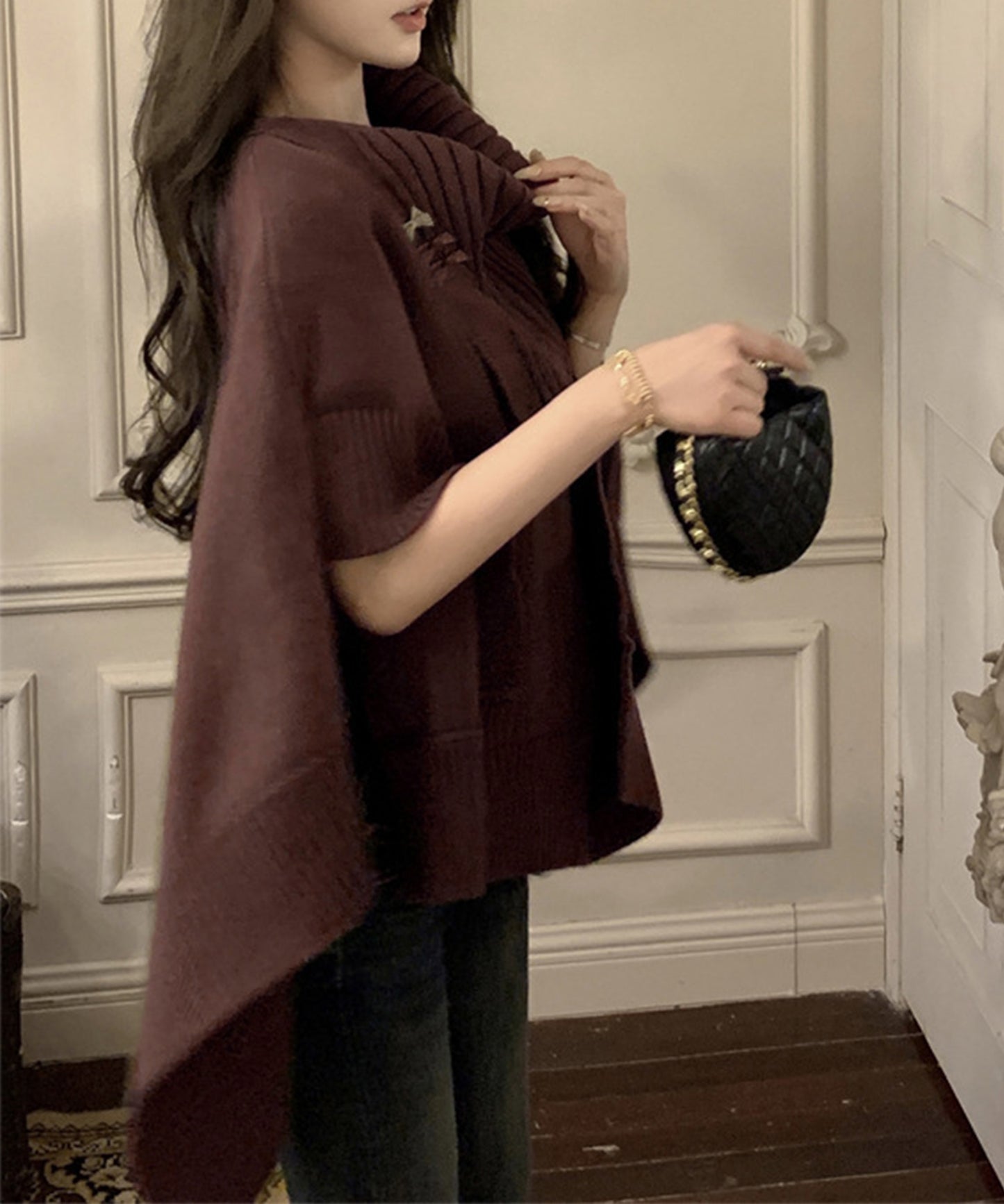 【Jasmine】アシンメトリーケープデザインニット