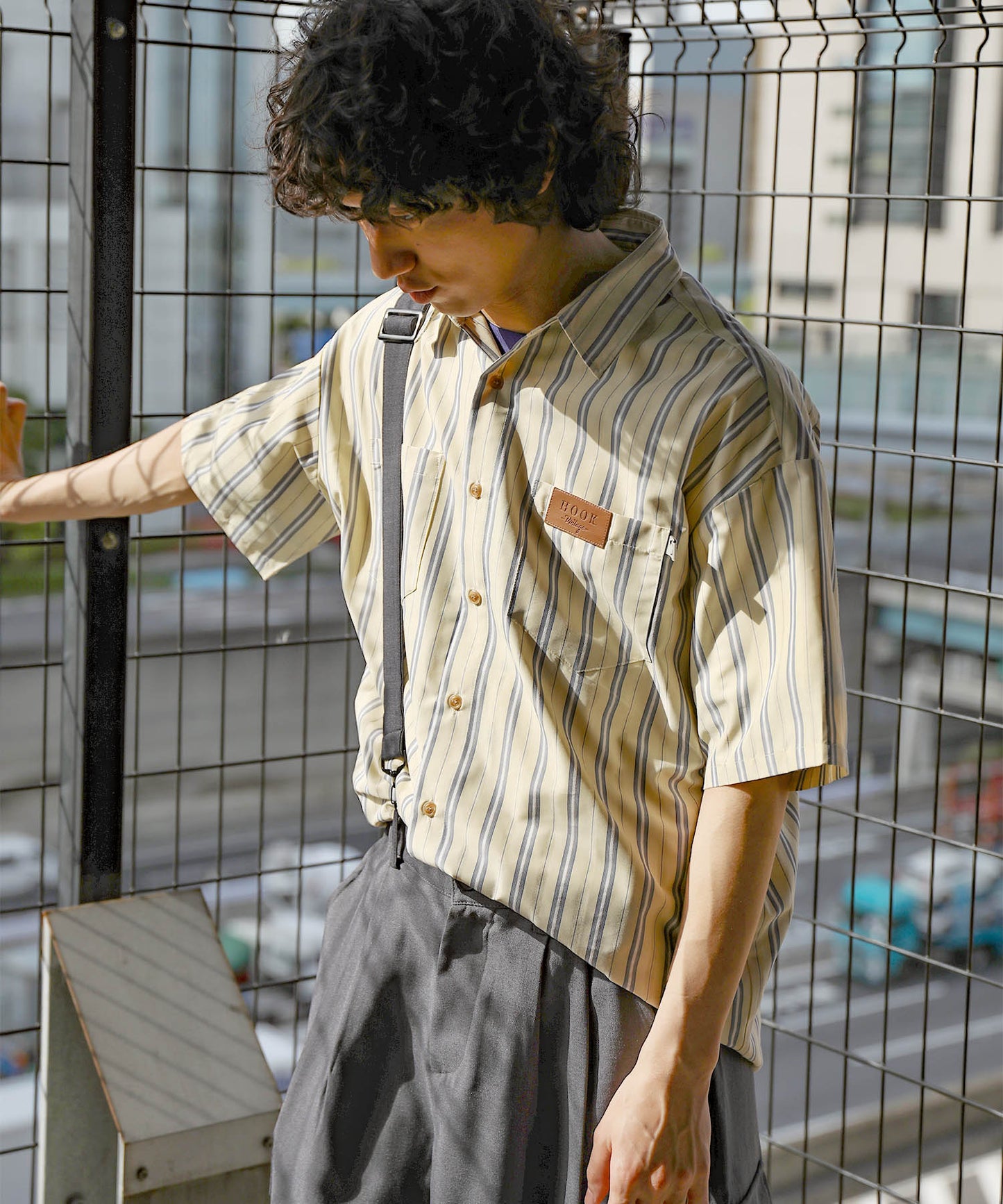 HOOK -original- 古着風ストライプ総柄半袖ビッグシャツ