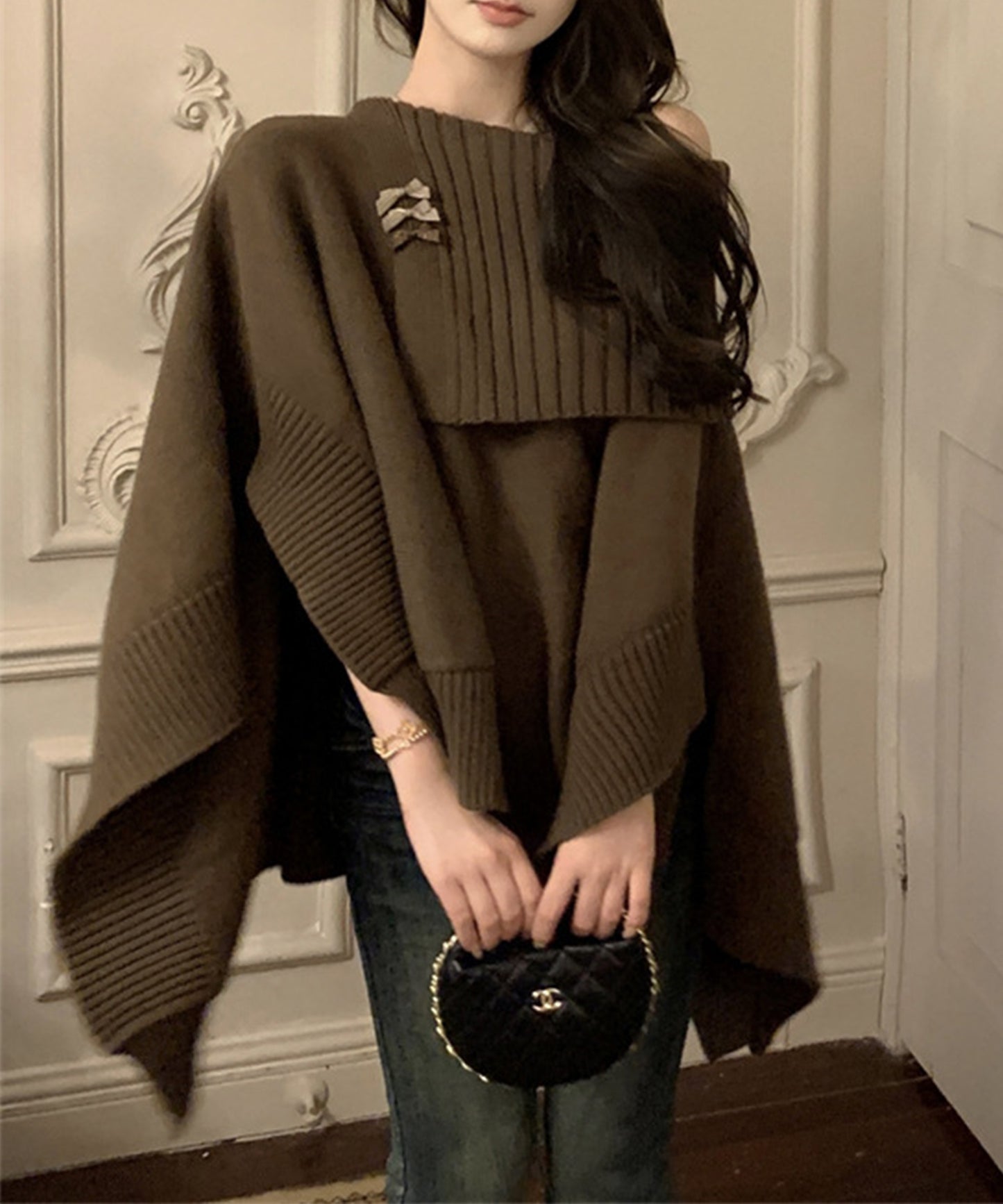 【Jasmine】アシンメトリーケープデザインニット