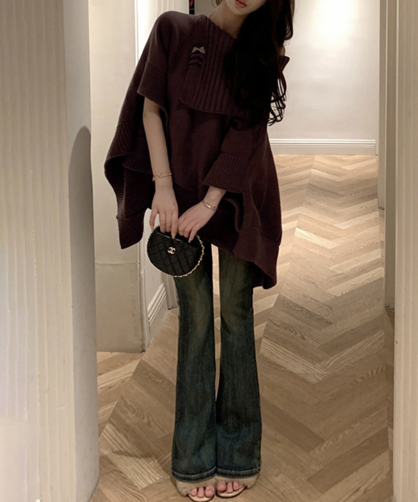 【Jasmine】アシンメトリーケープデザインニット