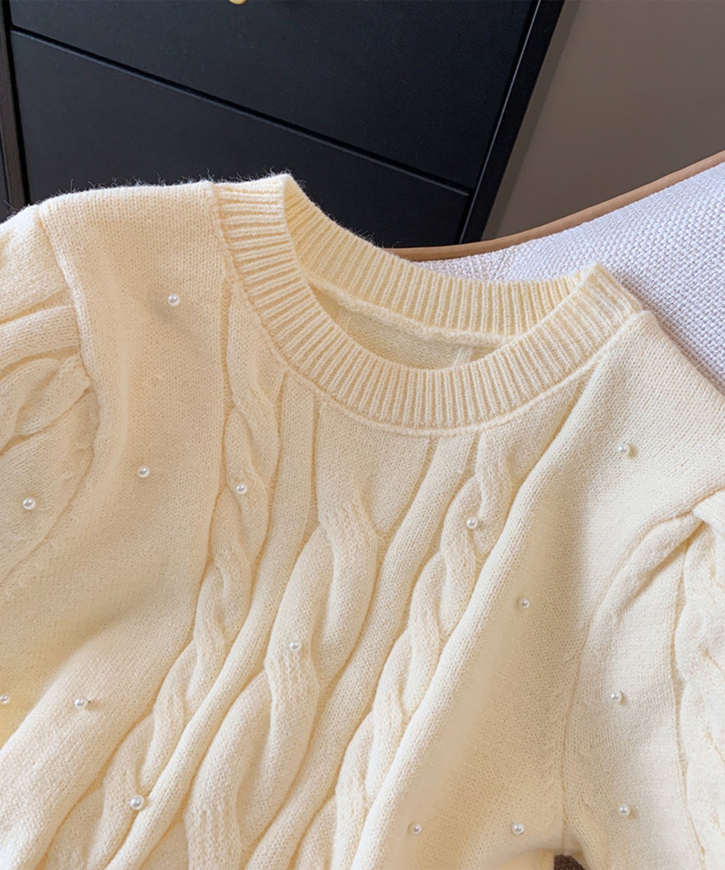 【Jasmine】ケーブル編みパールニットプルオーバー