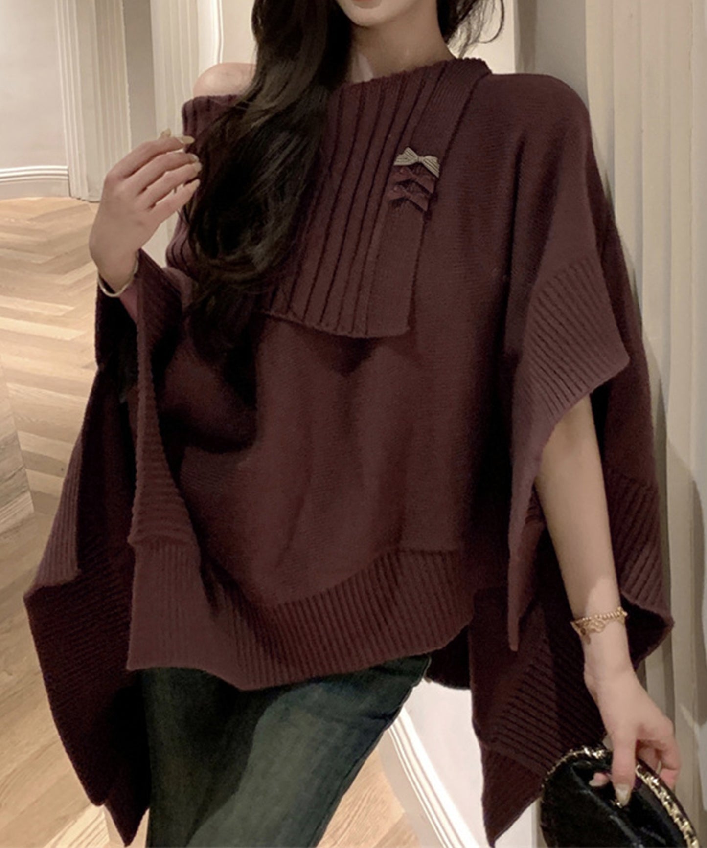 【Jasmine】アシンメトリーケープデザインニット