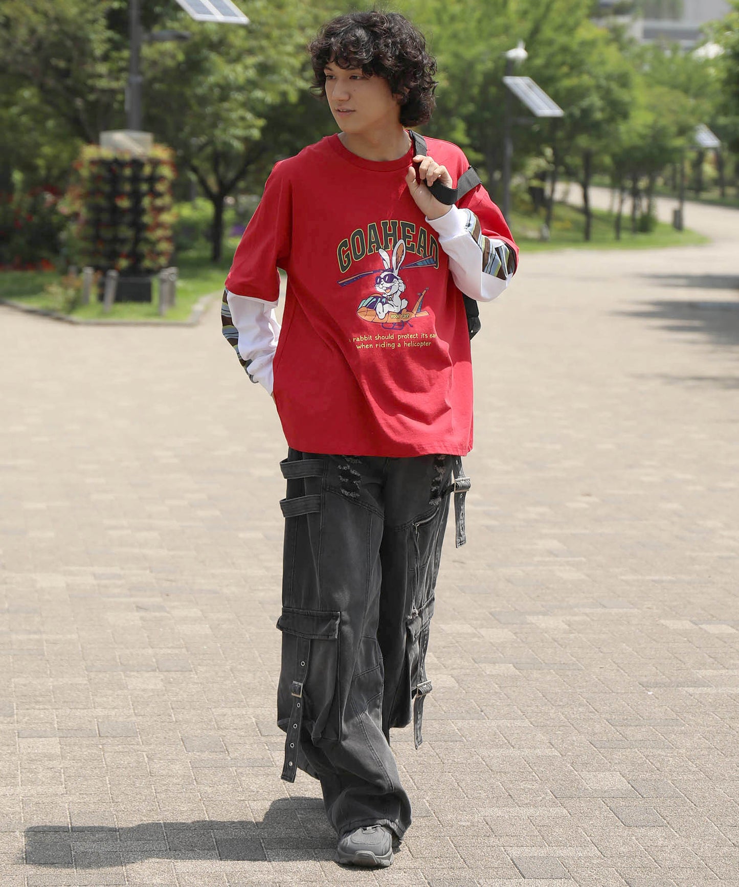 HOOK -original- アメリカンカートゥーンうさぎプリント袖切り替えTEE