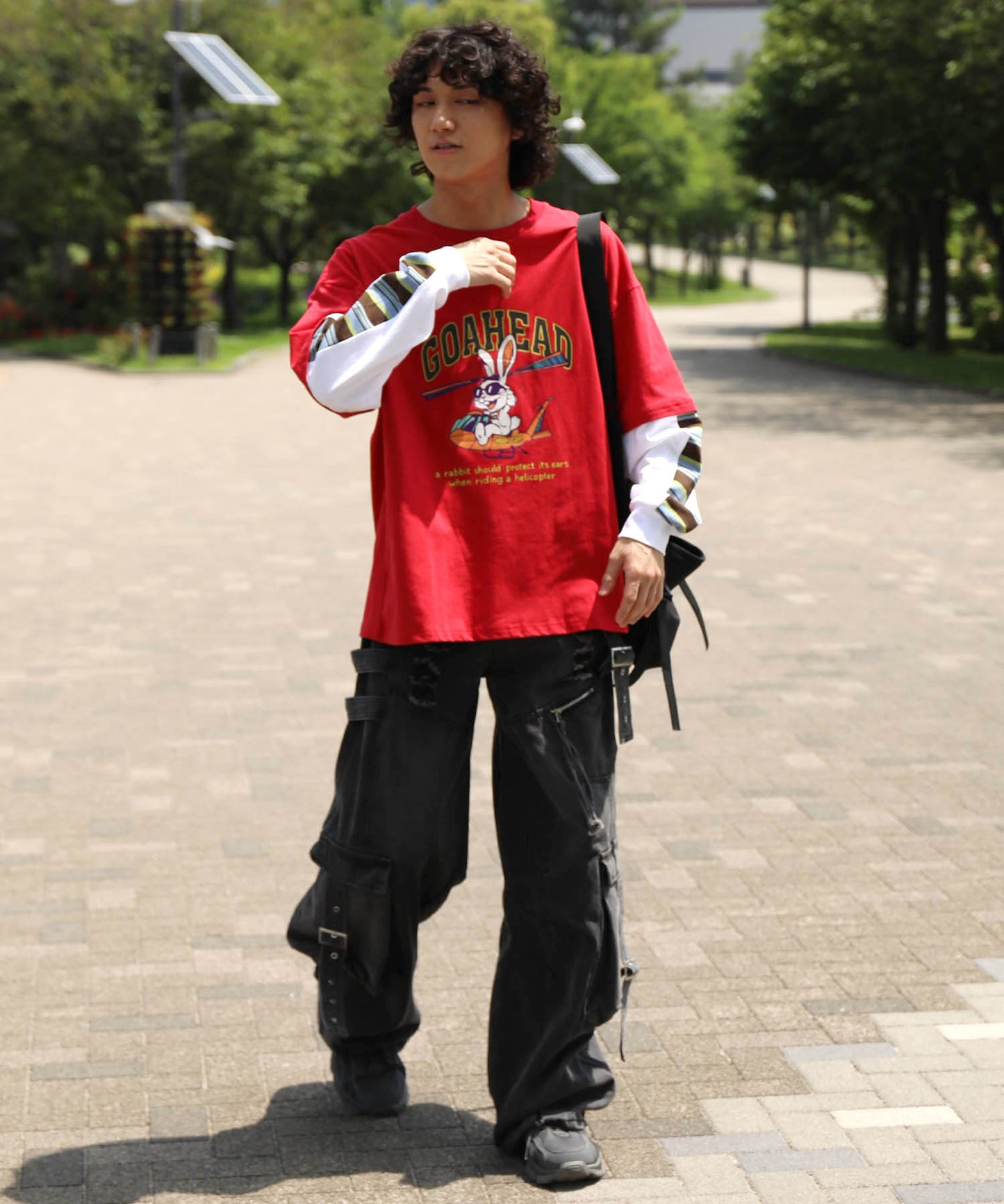 HOOK -original- アメリカンカートゥーンうさぎプリント袖切り替えTEE