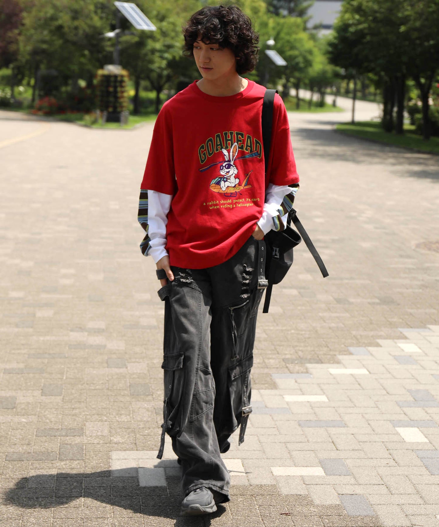 HOOK -original- アメリカンカートゥーンうさぎプリント袖切り替えTEE