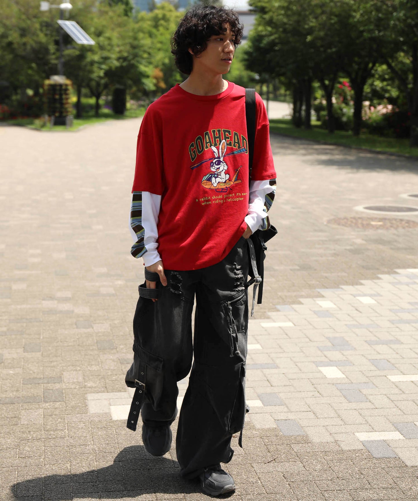 HOOK -original- アメリカンカートゥーンうさぎプリント袖切り替えTEE