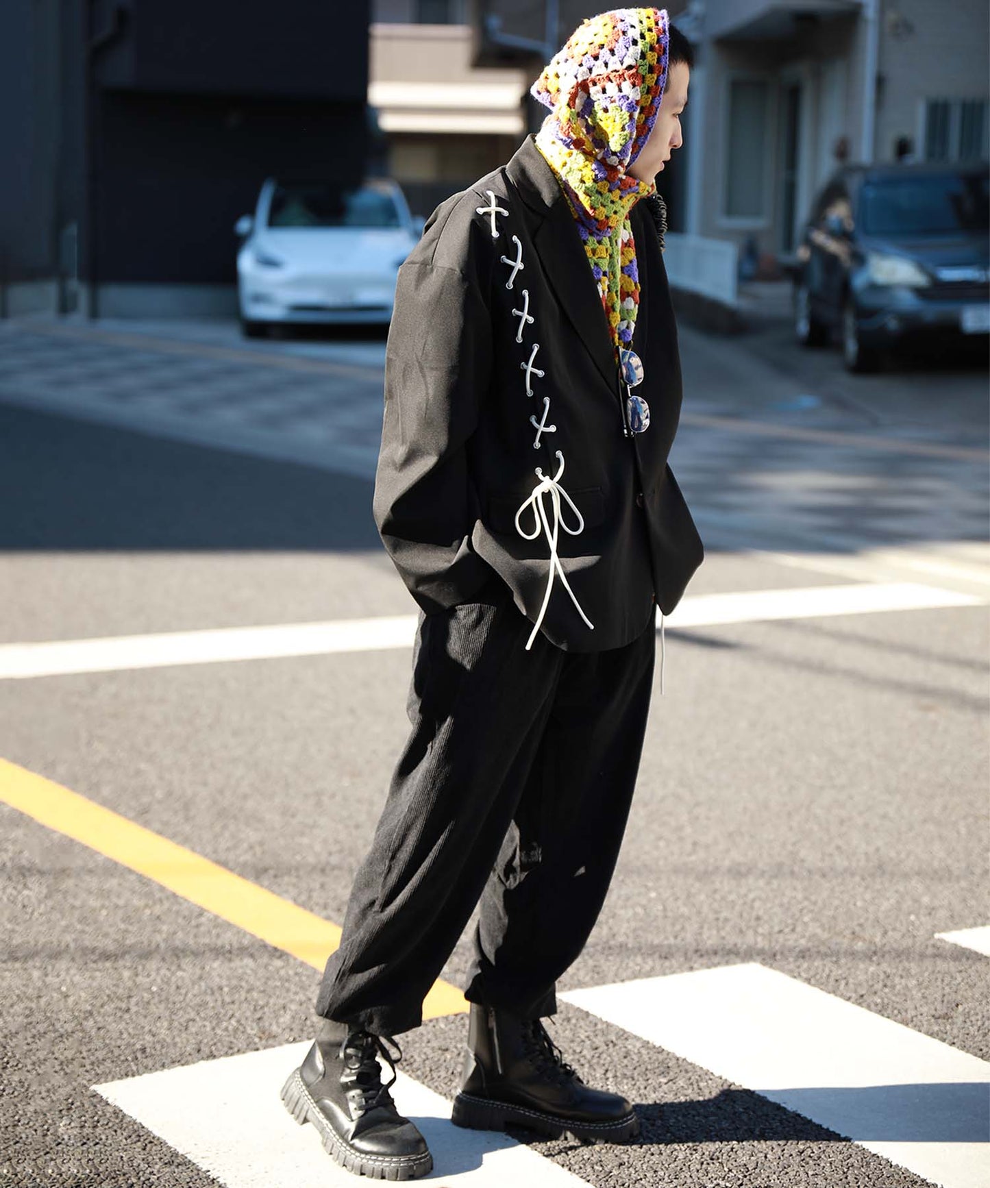 《予約販売》HOOK -original- アシンメトリー編み上げテーラードジャケット