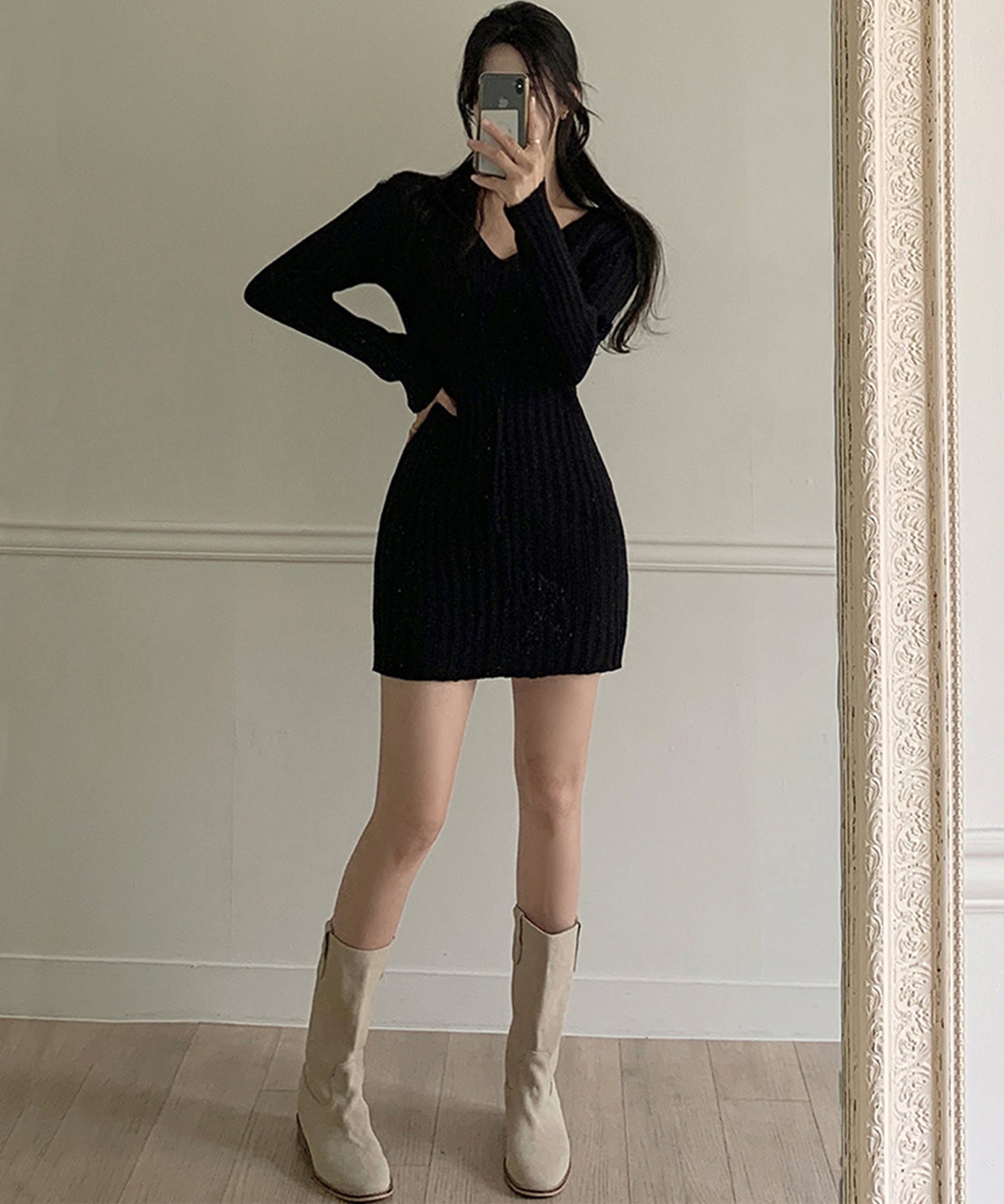 【Jasmine】ドローストリングリブニットワンピース