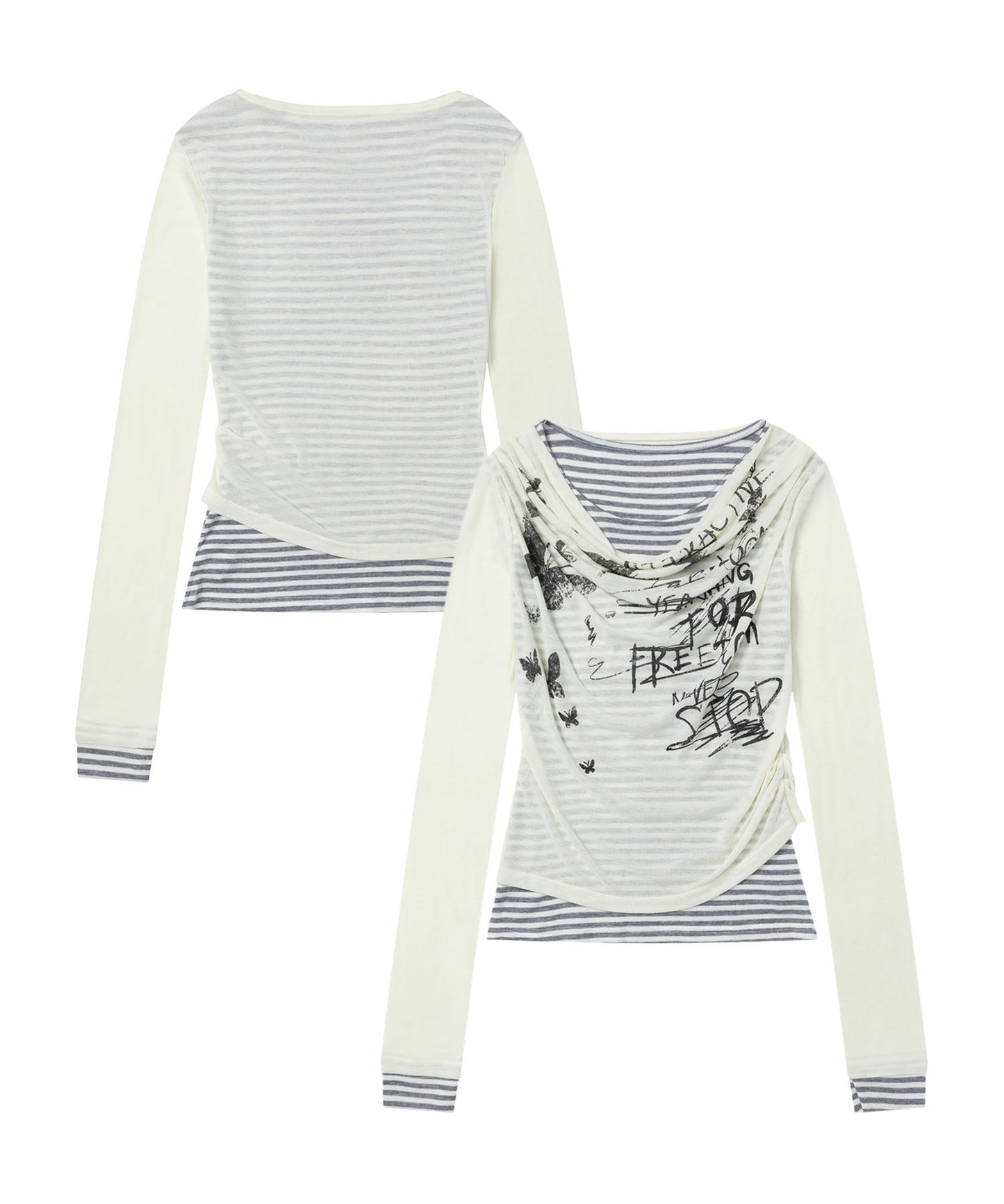 レイヤード風グラフィックロングTシャツ