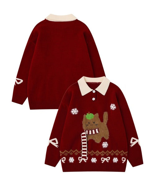 HOOK -select- Animal Jacquard Knit Pullover