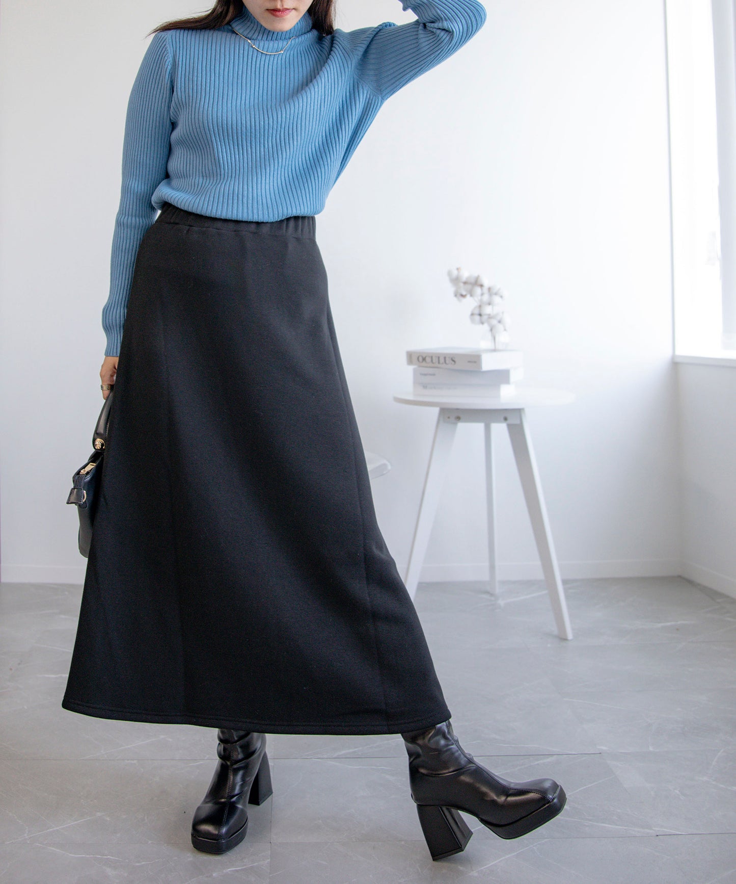 裏起毛ウォームストレッチ フレアロングスカート