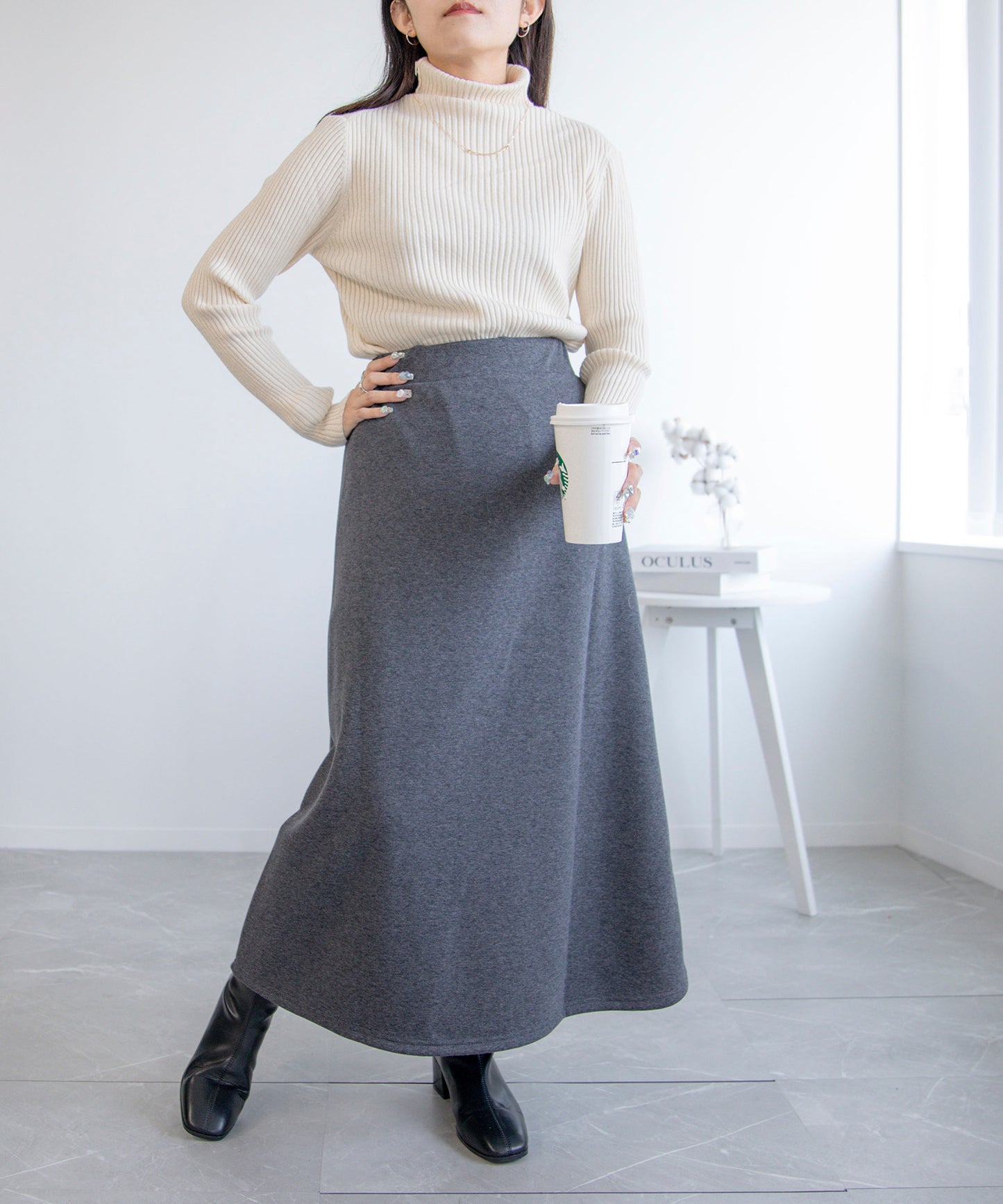 裏起毛ウォームストレッチ フレアロングスカート