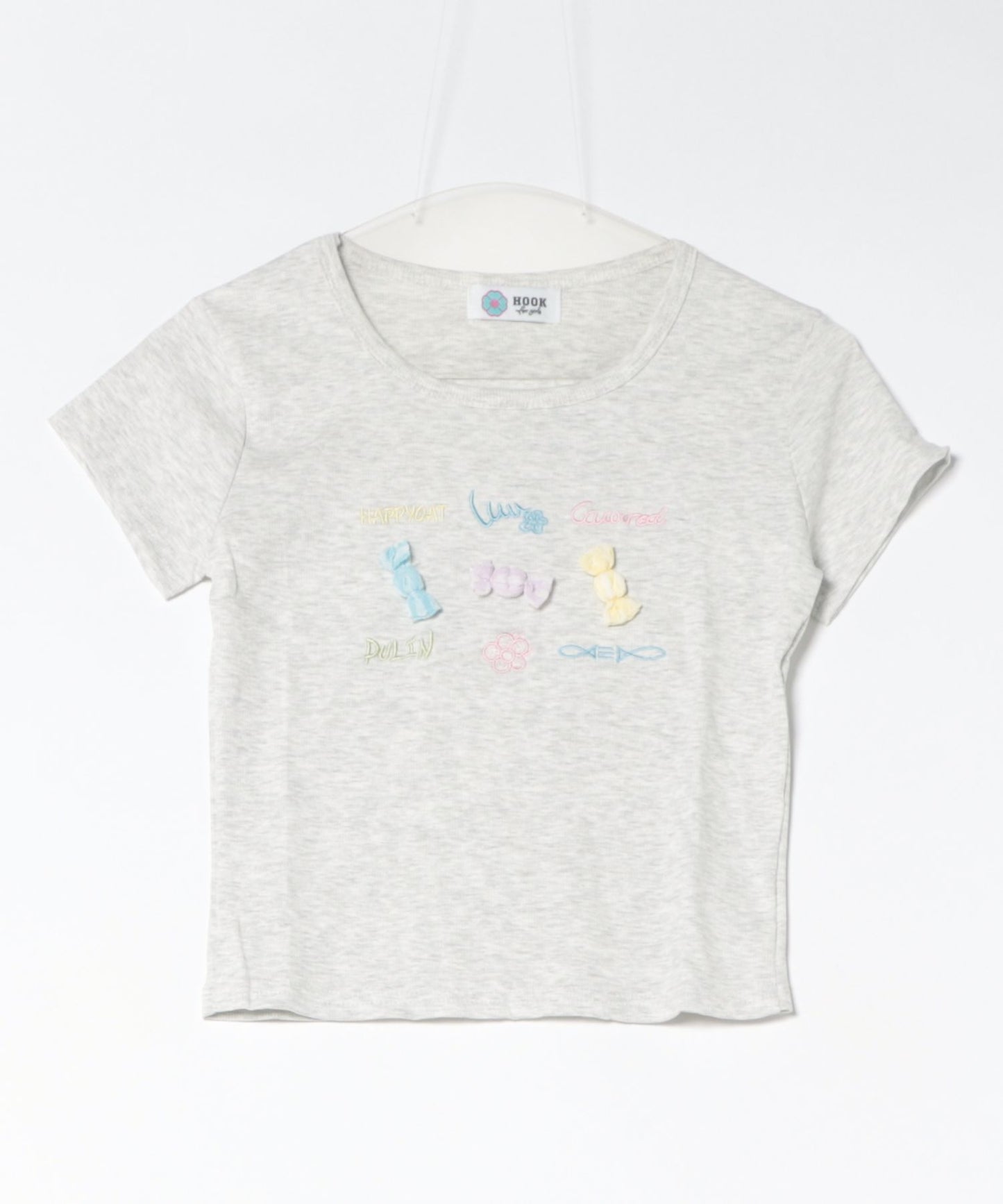 HOOK for girls リボンモチーフ刺繍 × コンパクトフィット T (SS)