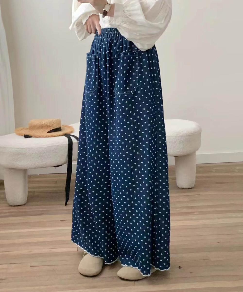 ドット柄ハイウエストワイドパンツ