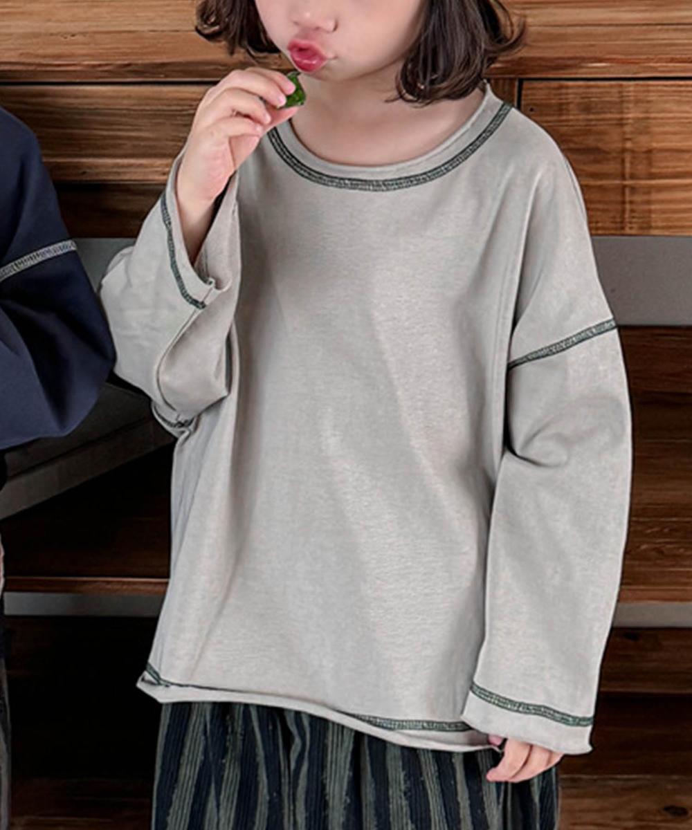 【aimoha-KIDS-】配色ステッチロングスリーブTシャツ