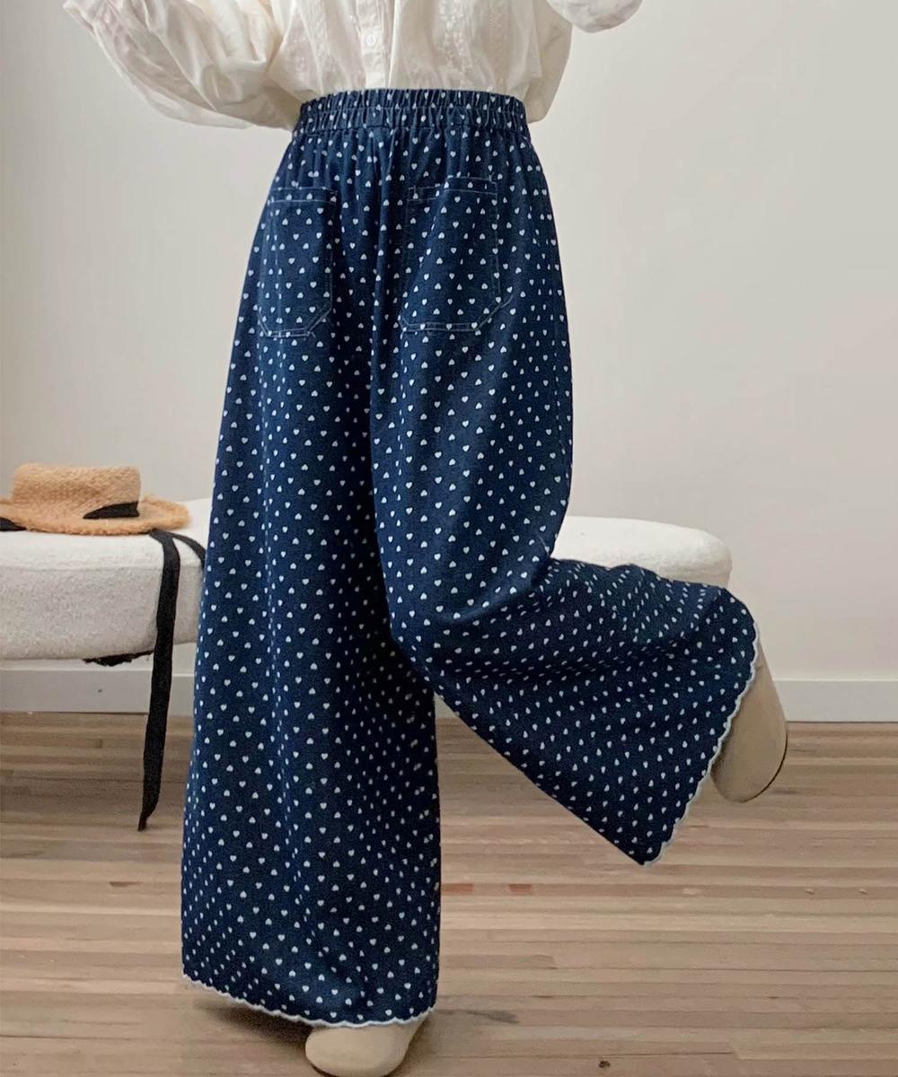 ドット柄ハイウエストワイドパンツ