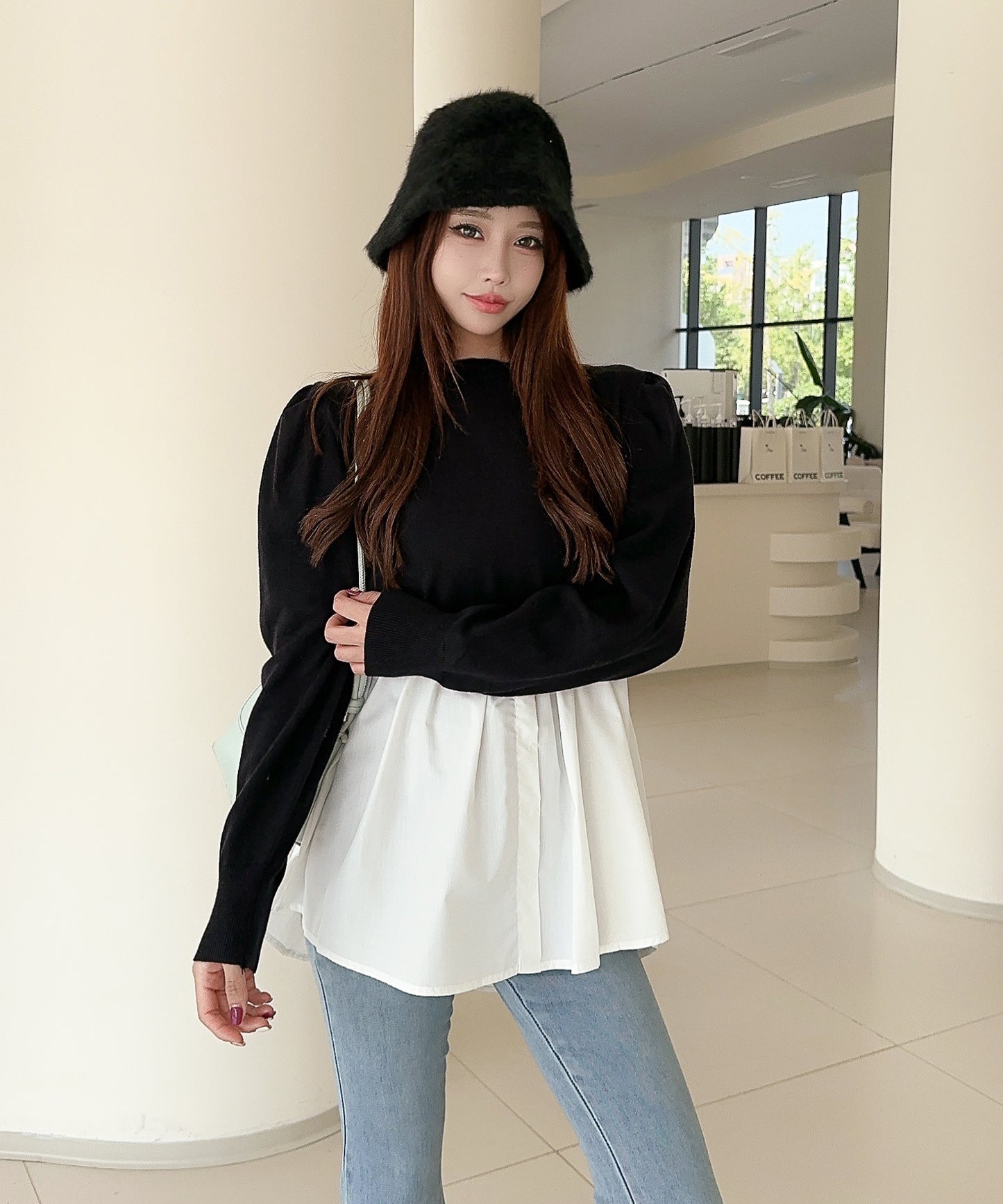 【Jasmine】シャーリングパールトップス