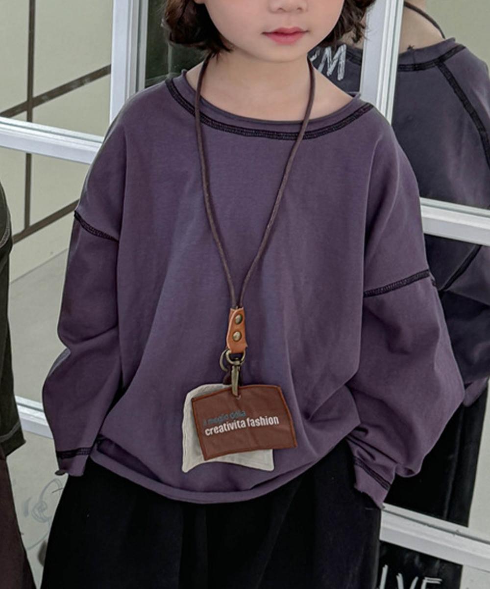 【aimoha-KIDS-】配色ステッチロングスリーブTシャツ