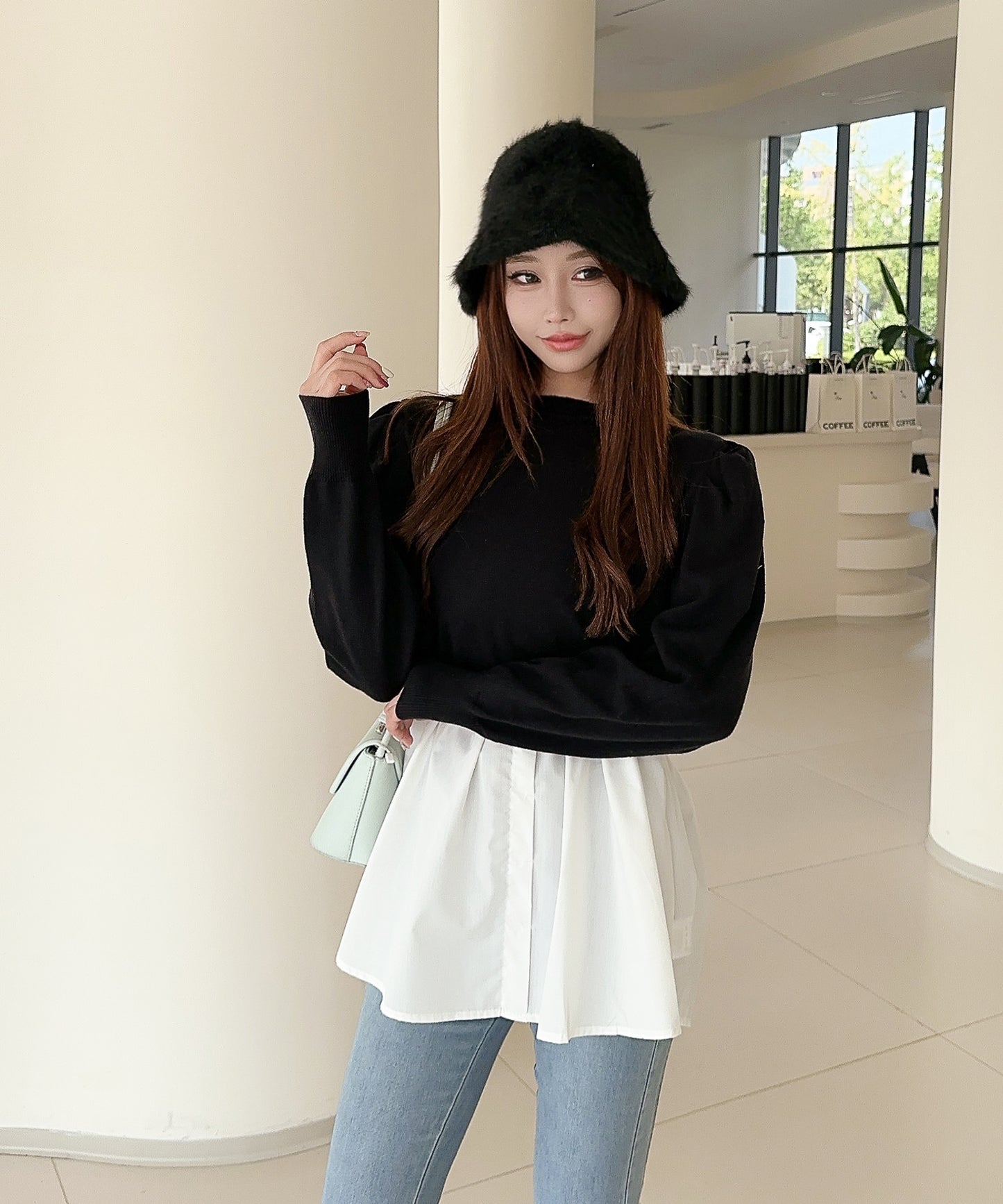 【Jasmine】シャーリングパールトップス