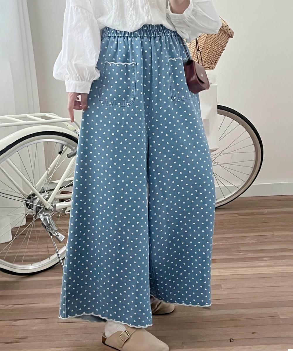 ドット柄ハイウエストワイドパンツ