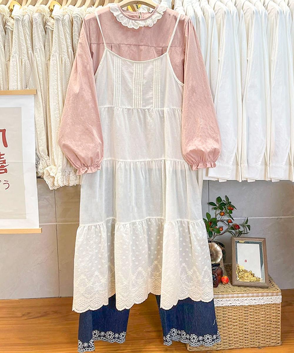 レースティアードコットンキャミワンピース