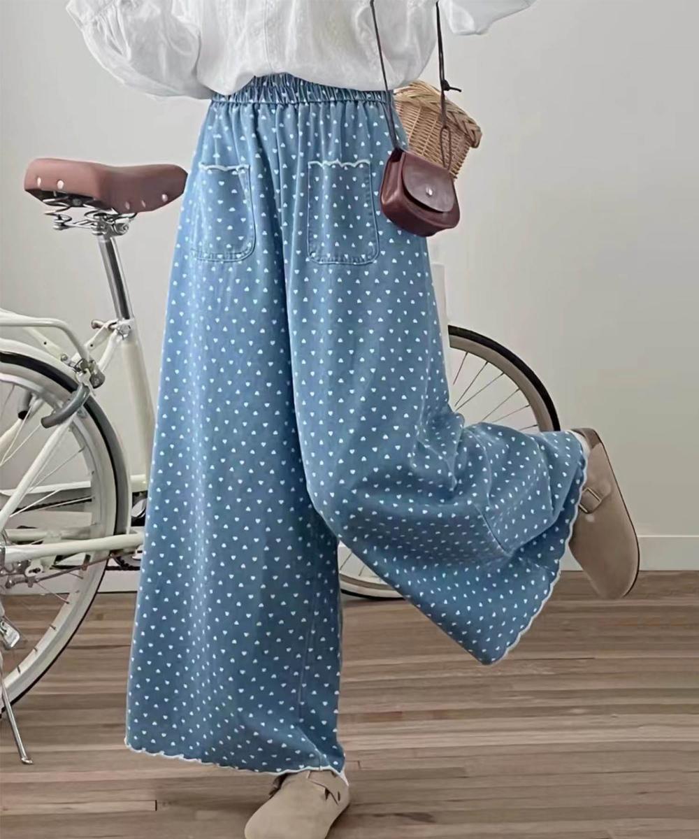 ドット柄ハイウエストワイドパンツ