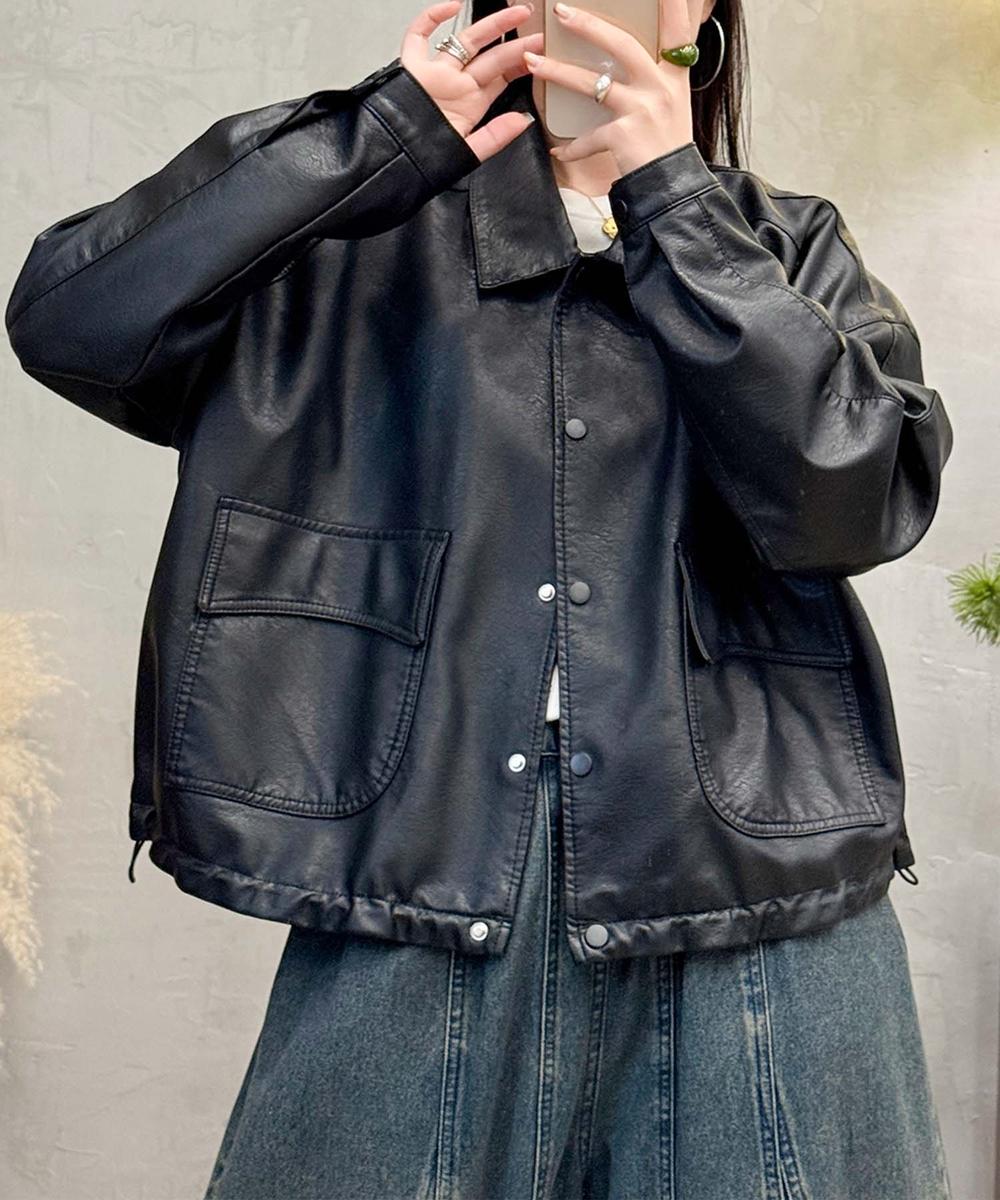 クラシックカラーデザインPUレザージャケット