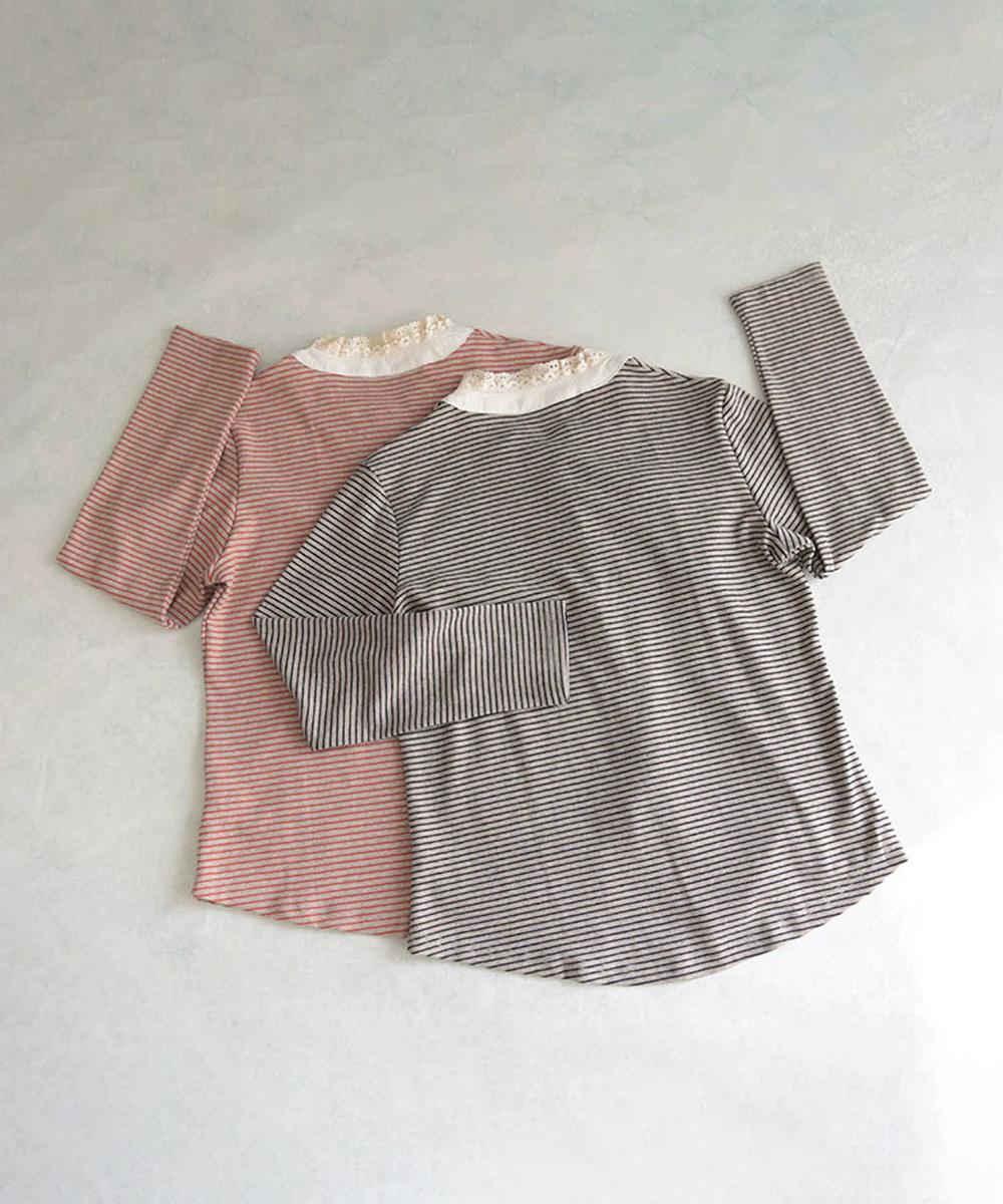 ボーダーレースカラーヘンリーネックプルオーバー