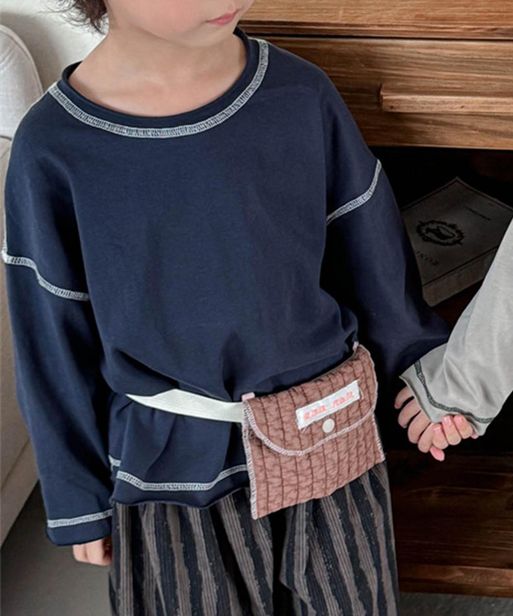 【aimoha-KIDS-】配色ステッチロングスリーブTシャツ