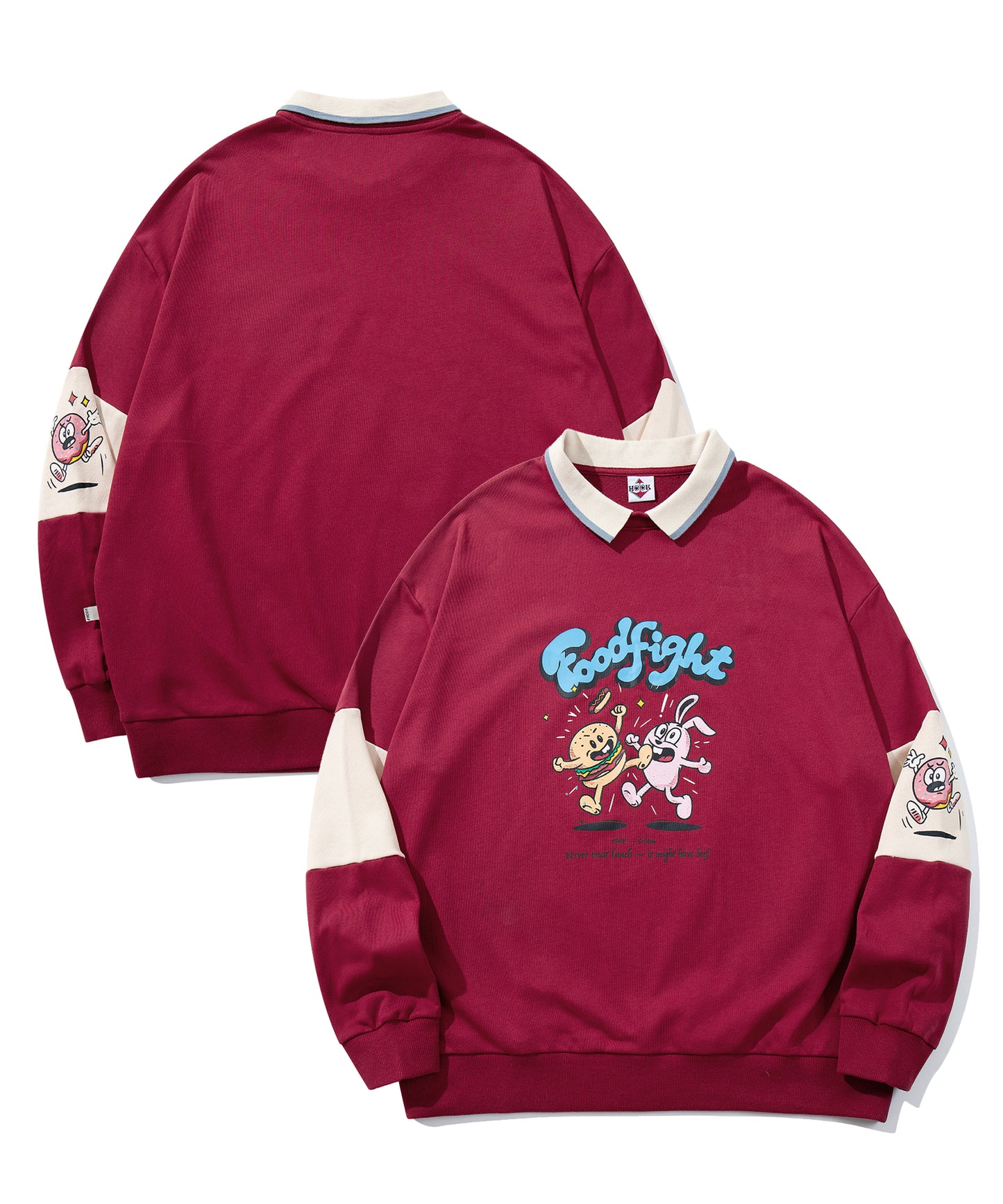 HOOK -original- フードファイトプリントポロ襟スウェット「Don’t Fight!」