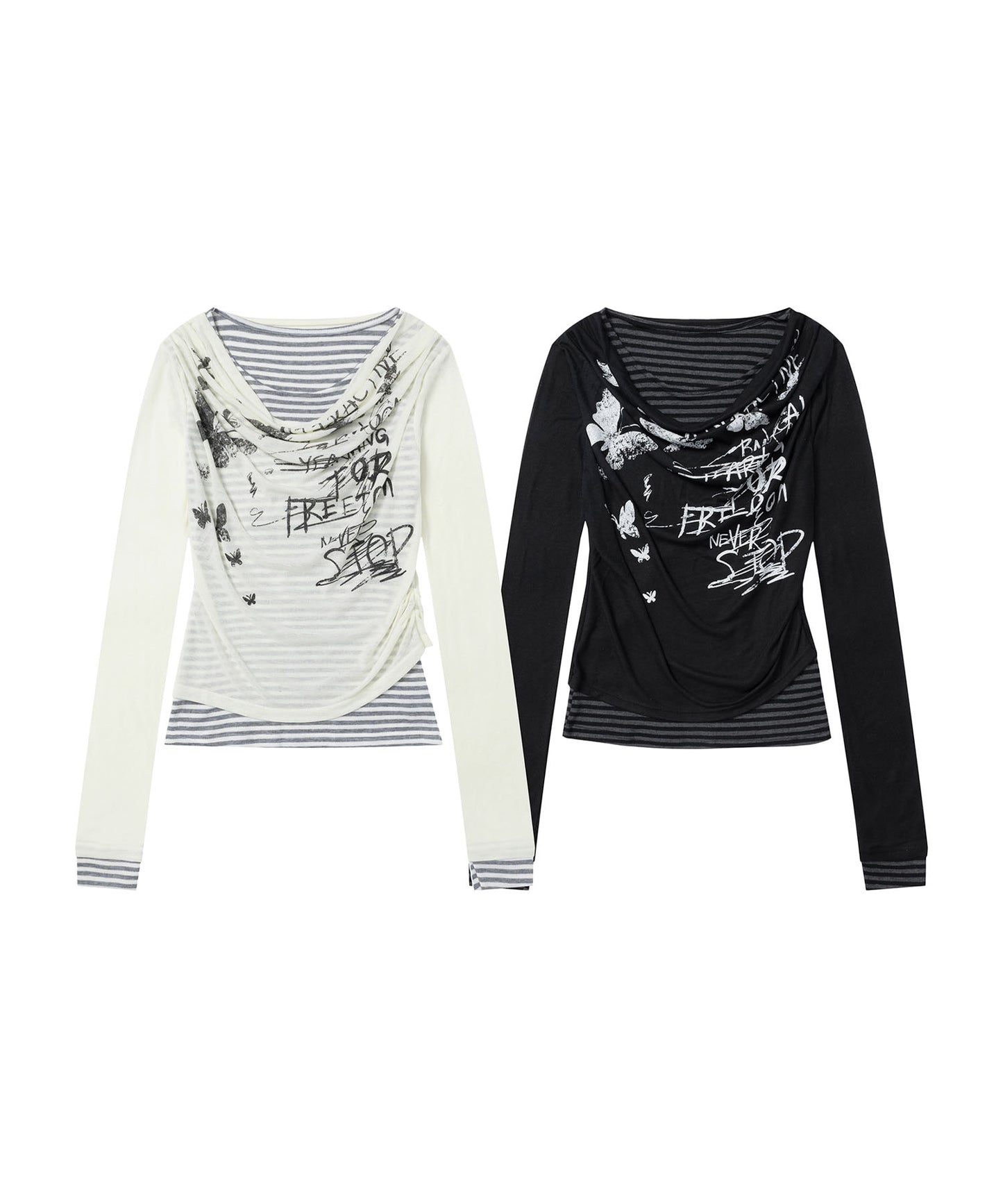 レイヤード風グラフィックロングTシャツ