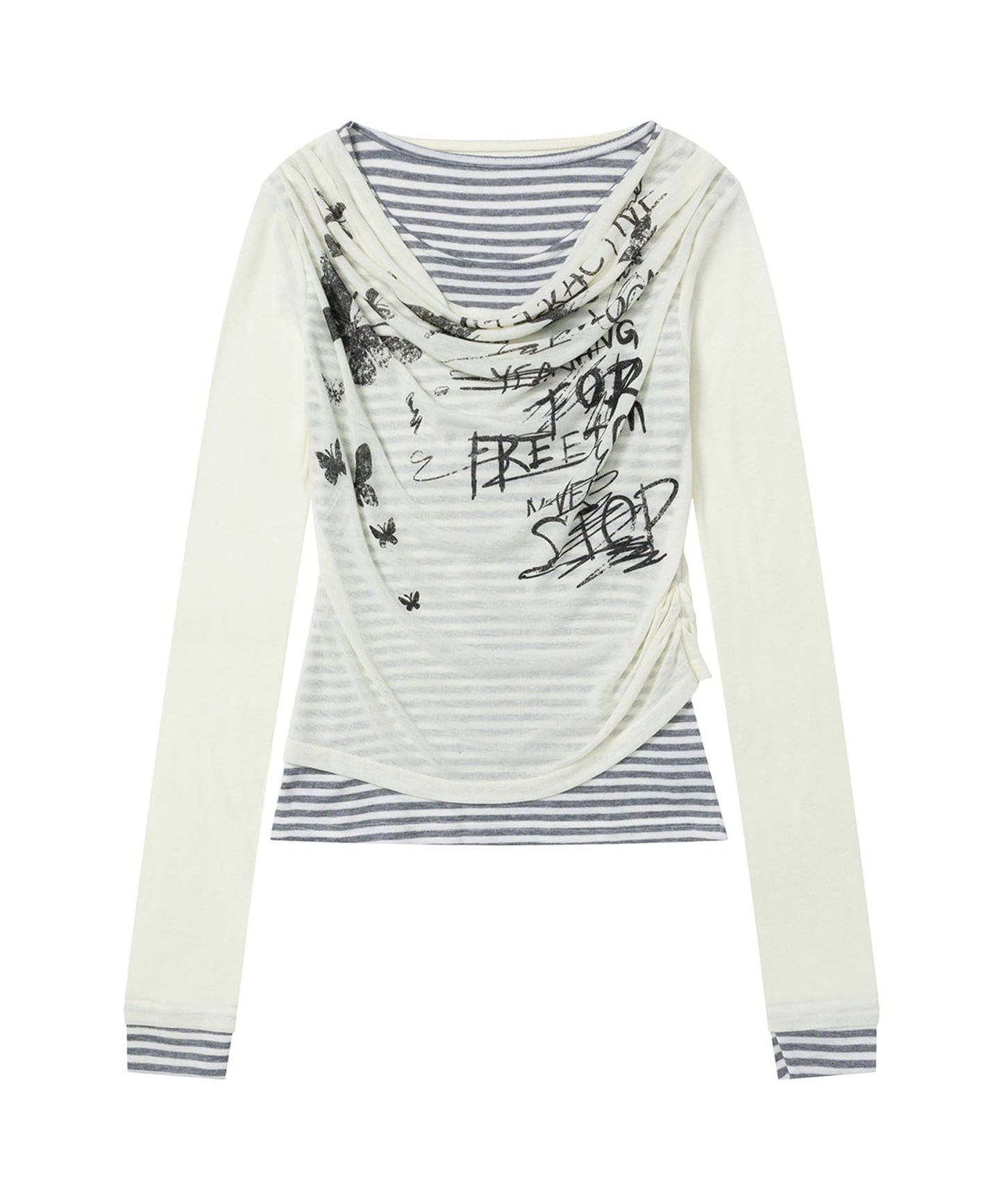 レイヤード風グラフィックロングTシャツ