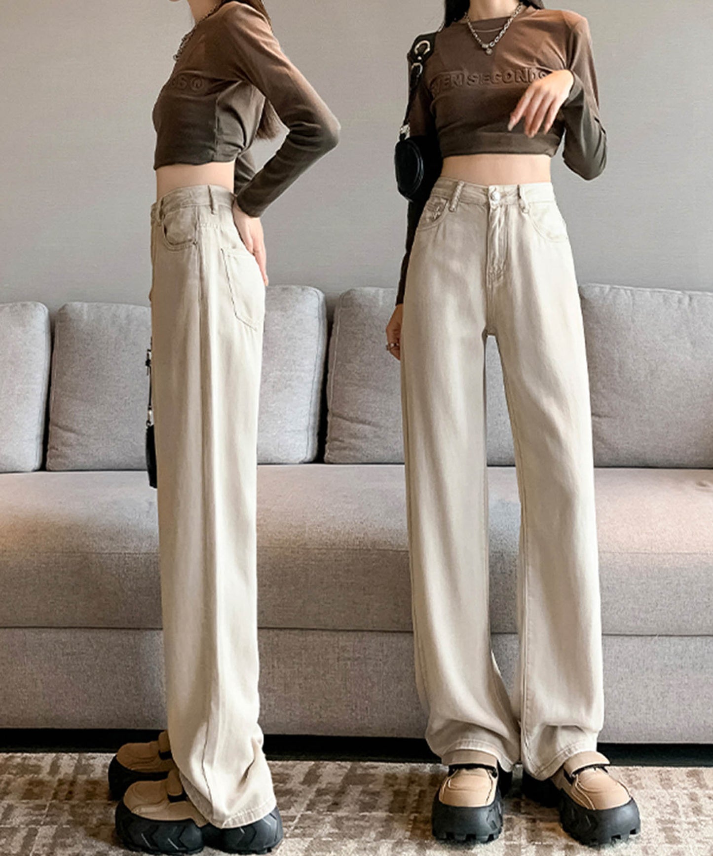 ルーズシルエット・ハイウエストワイドデニムパンツ