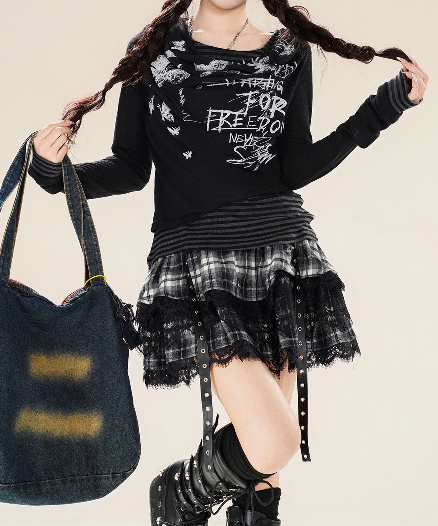 レイヤード風グラフィックロングTシャツ