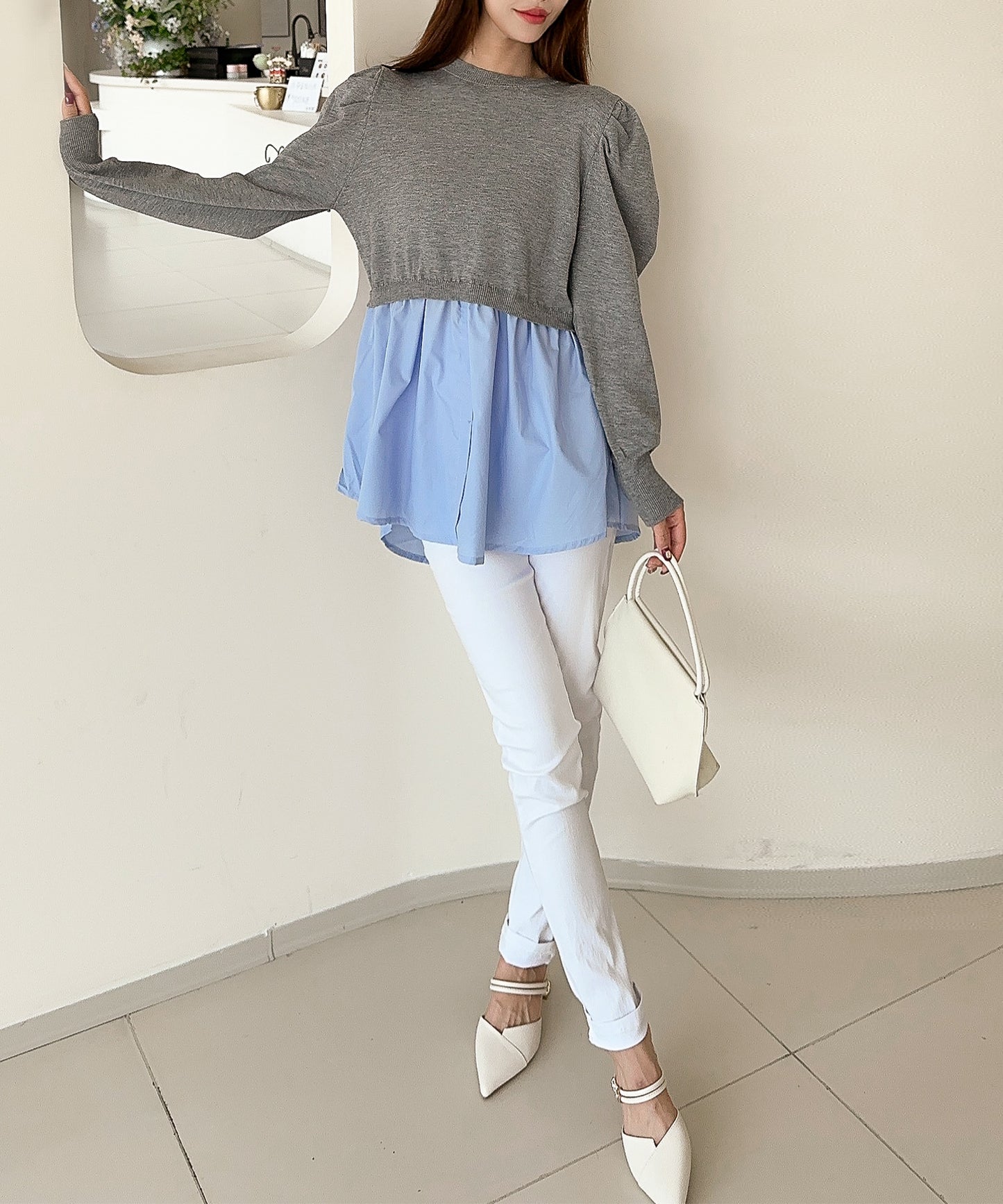 【Jasmine】シャーリングパールトップス