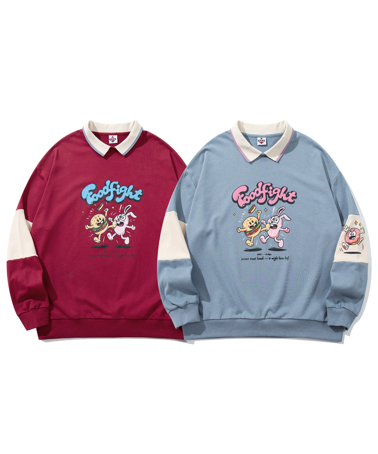 HOOK -original- フードファイトプリントポロ襟スウェット「Don’t Fight!」