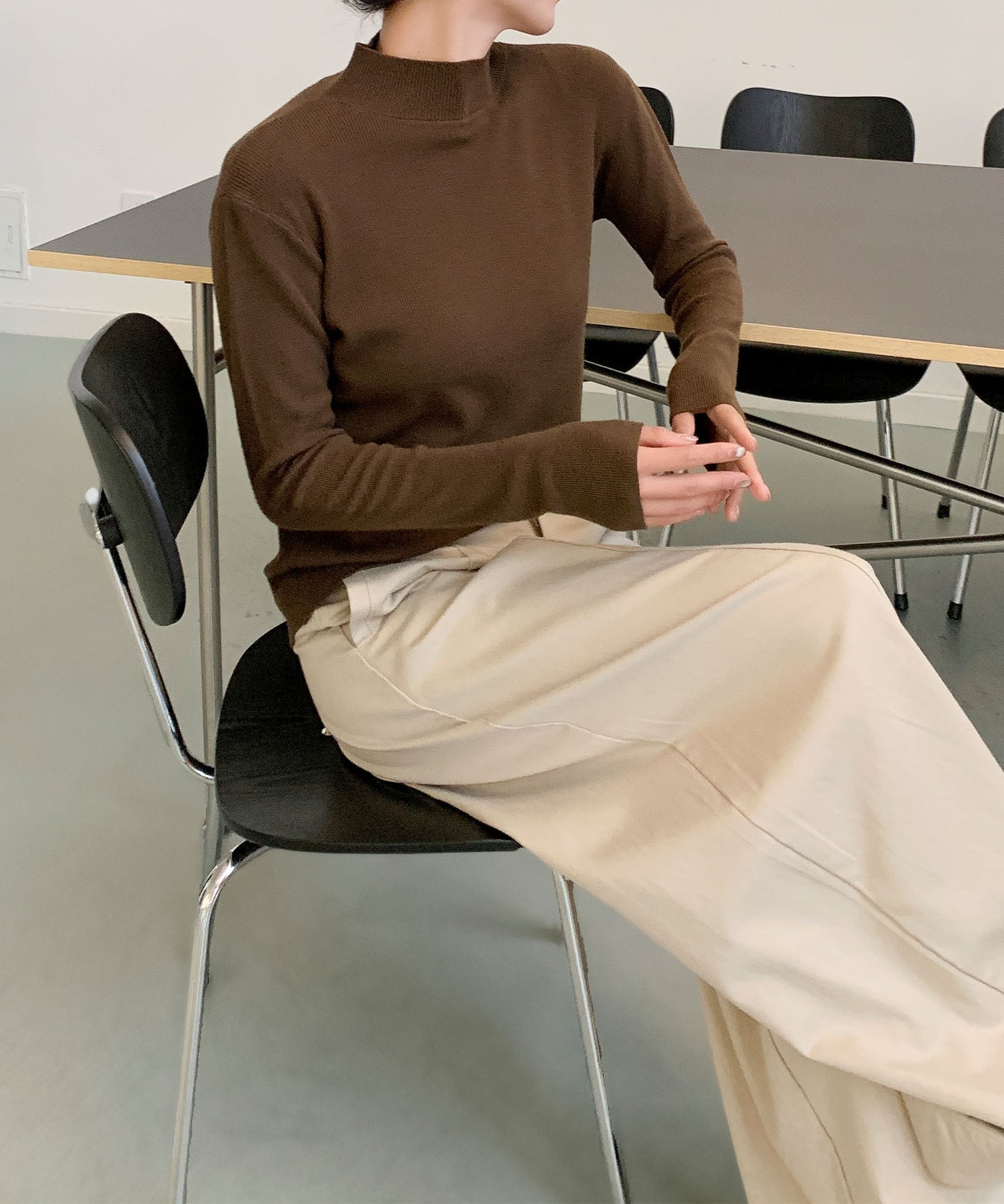 aimoha/無地モックネックニットソートップス